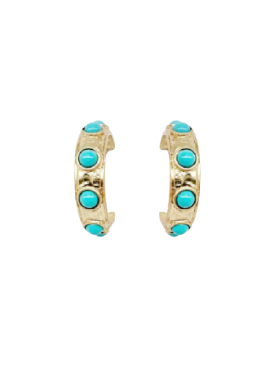 Chunky Natural Stone Hoop Earrings - Image 2