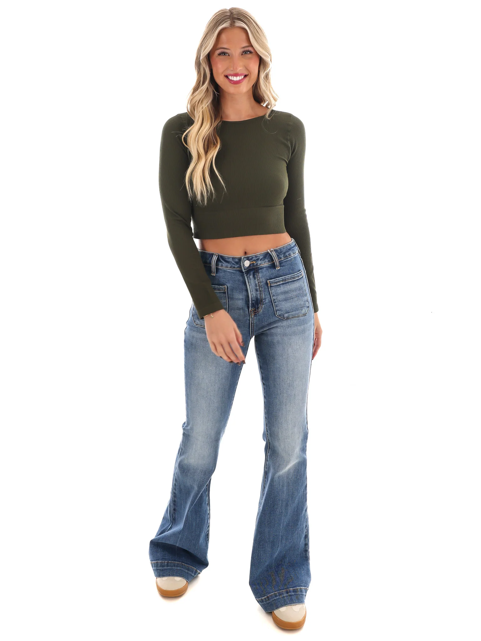 Classic Ribbed Long Sleeve Crop Top - Image 37