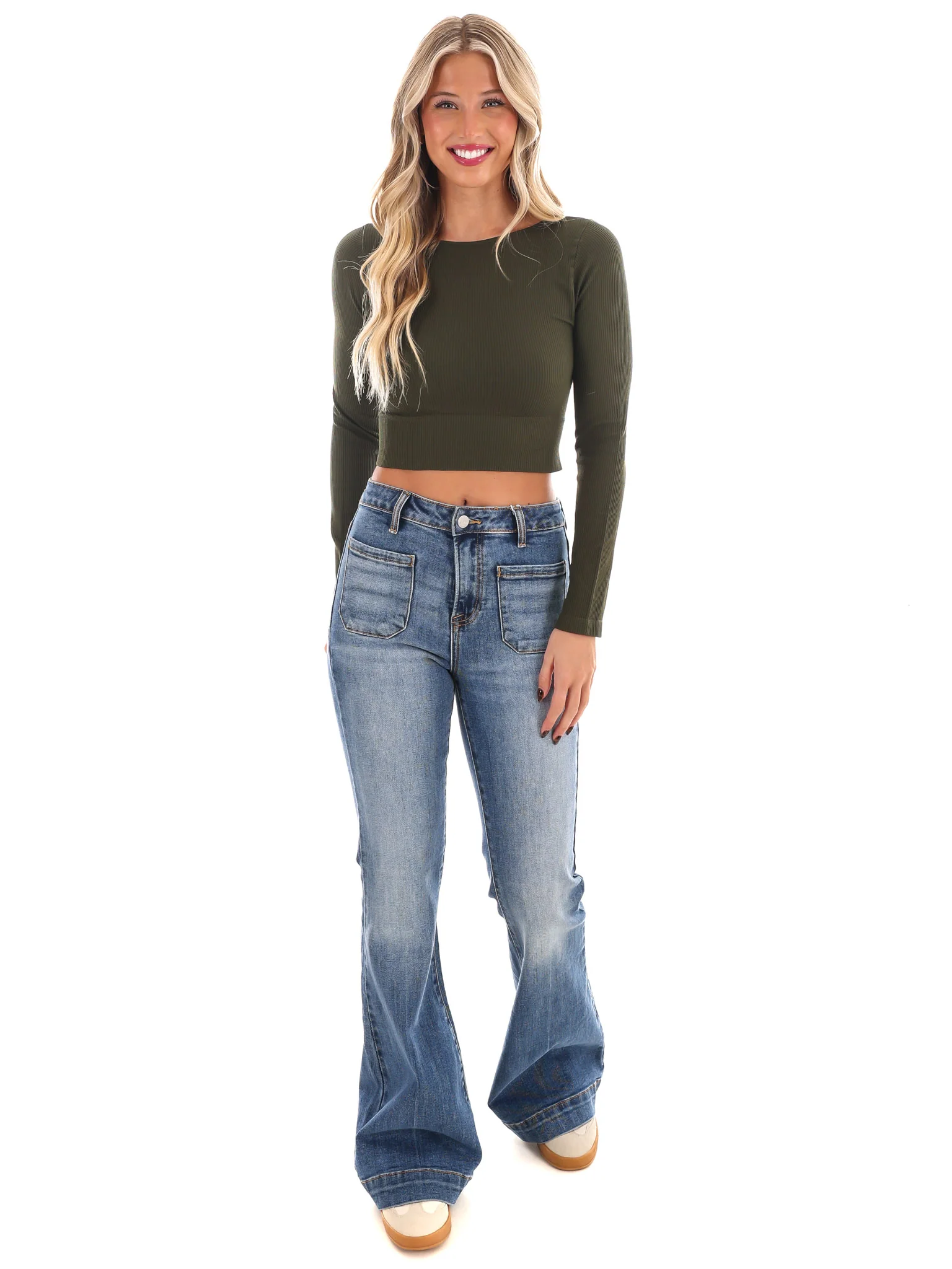 Classic Ribbed Long Sleeve Crop Top - Image 39