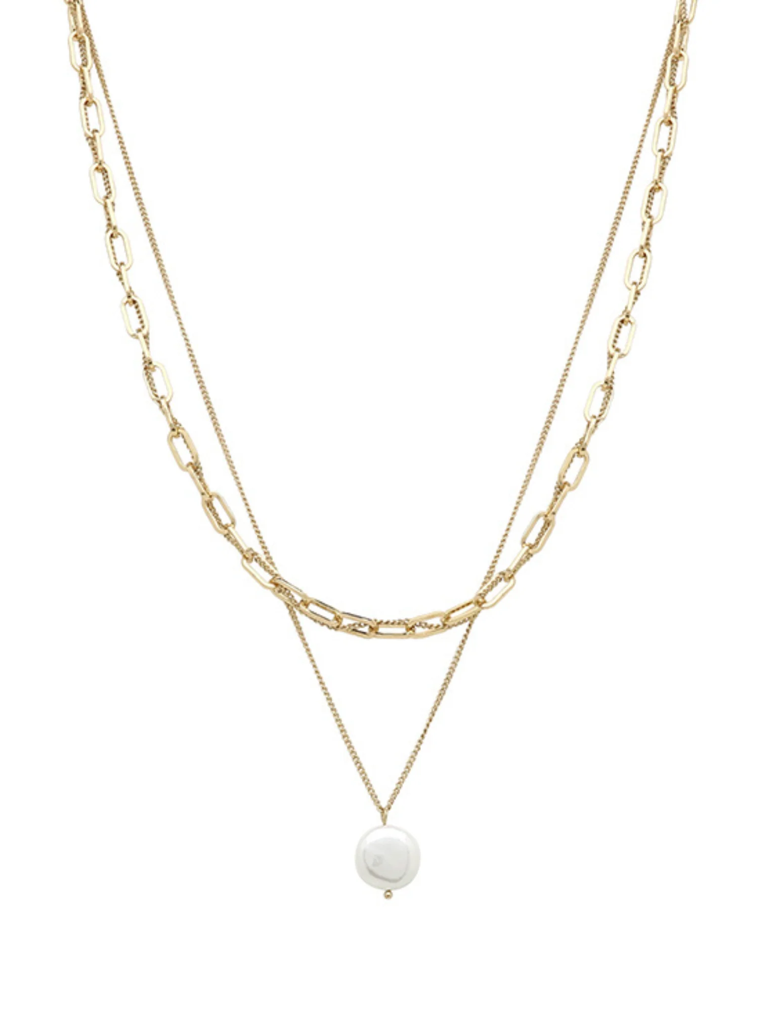 Coin Pearl & Metal Chain Necklace