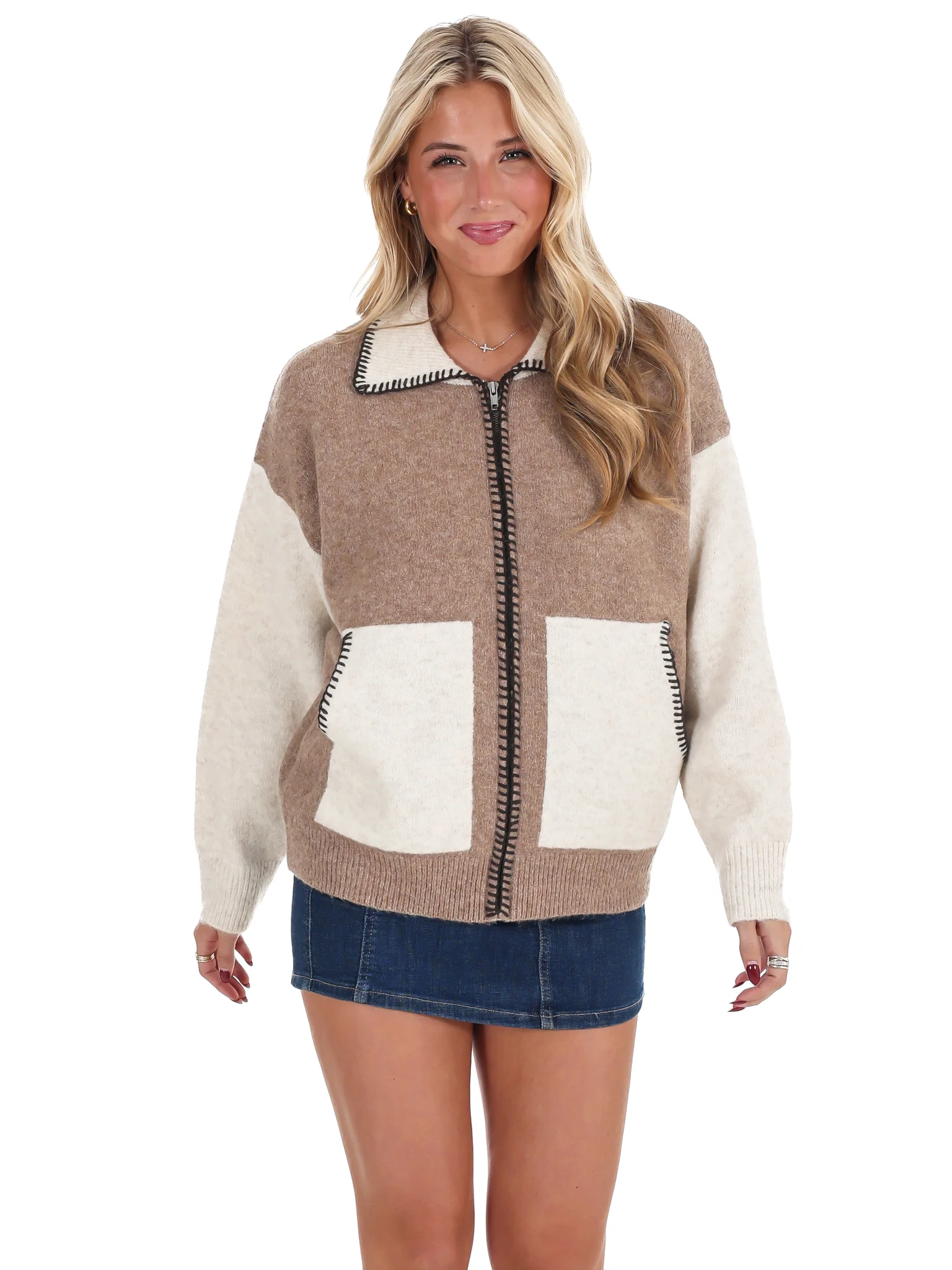 Colorblock Zip Up Cardigan - Image 3
