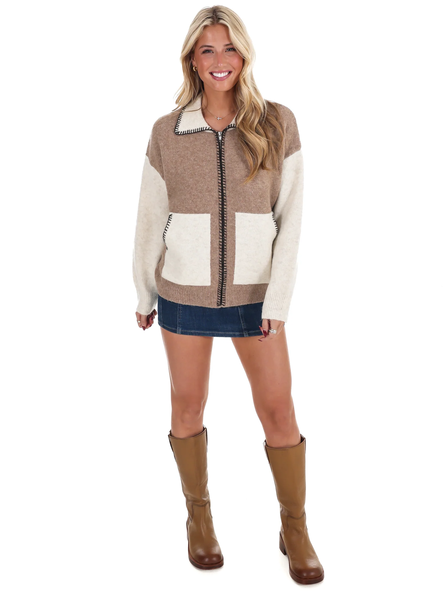 Colorblock Zip Up Cardigan - Image 4