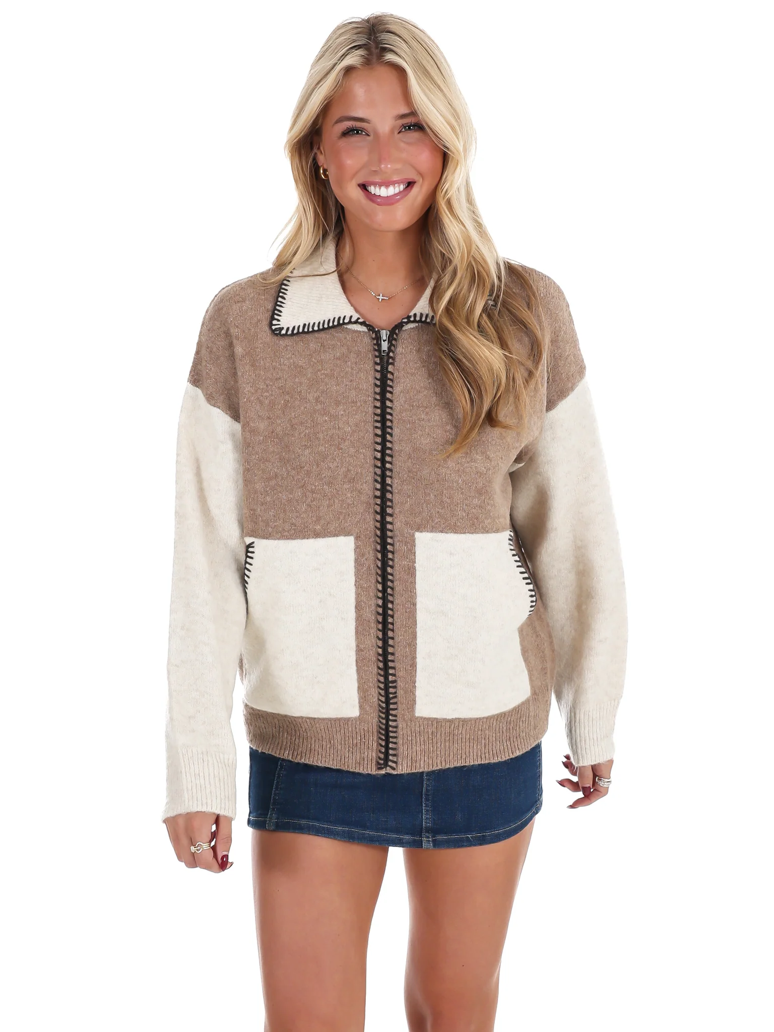Colorblock Zip Up Cardigan - Image 5