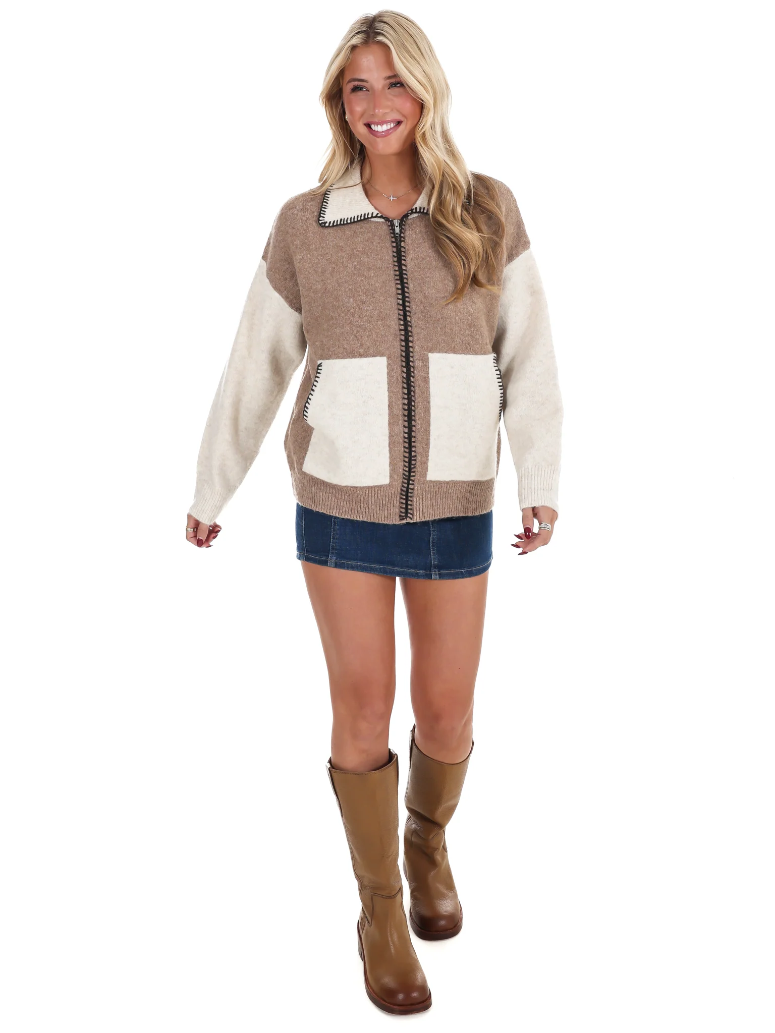 Colorblock Zip Up Cardigan - Image 6