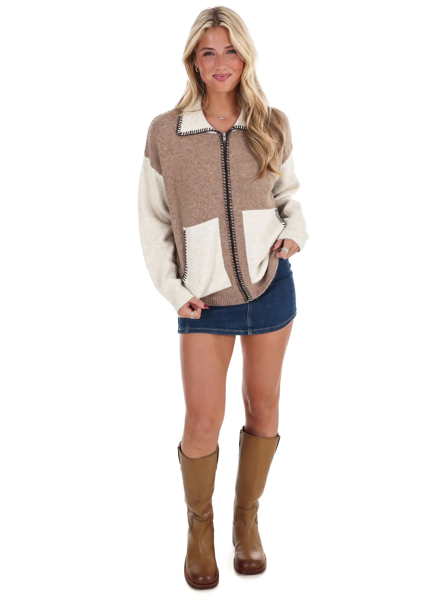 Colorblock Zip Up Cardigan - Image 7