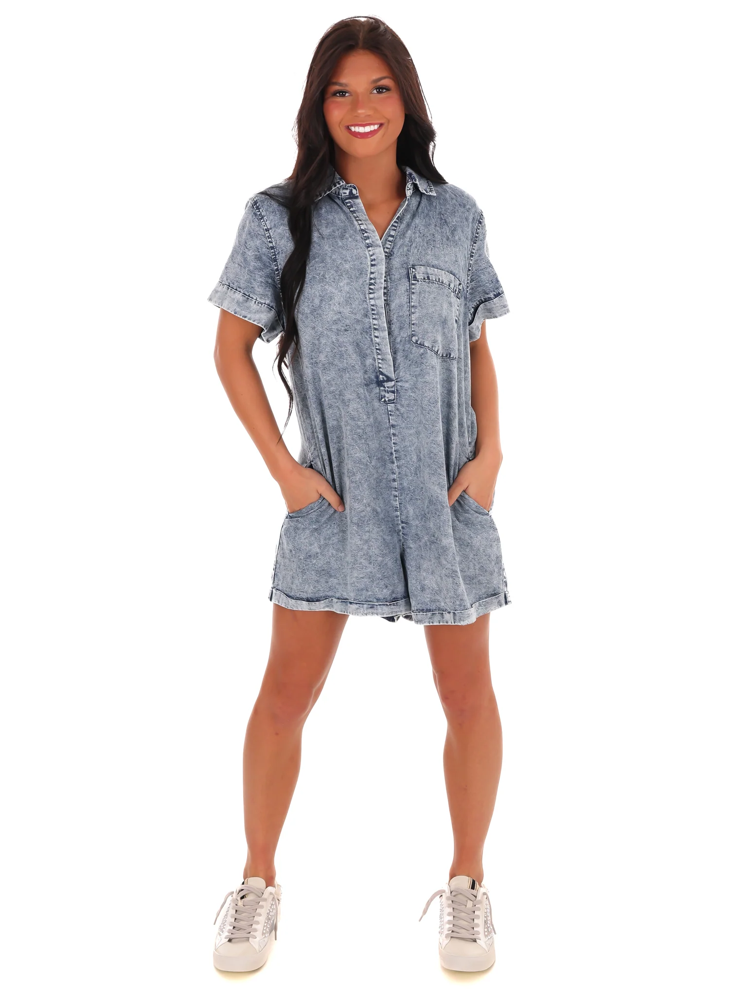 Come to Me Denim Romper - Image 10