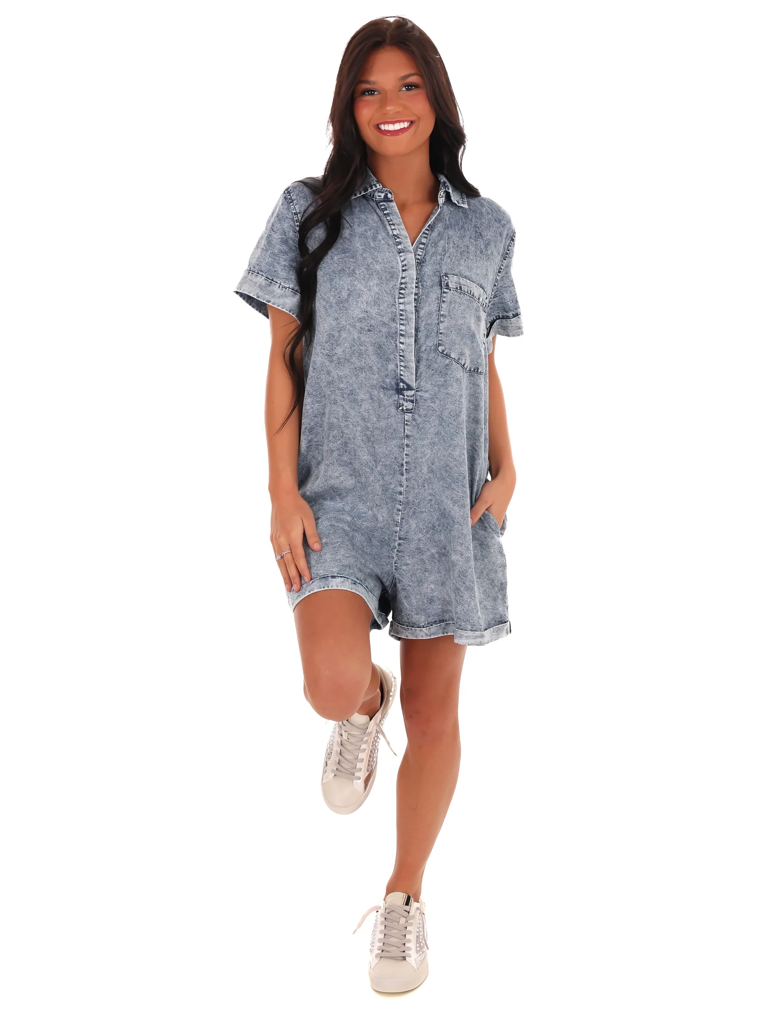 Come to Me Denim Romper - Image 14