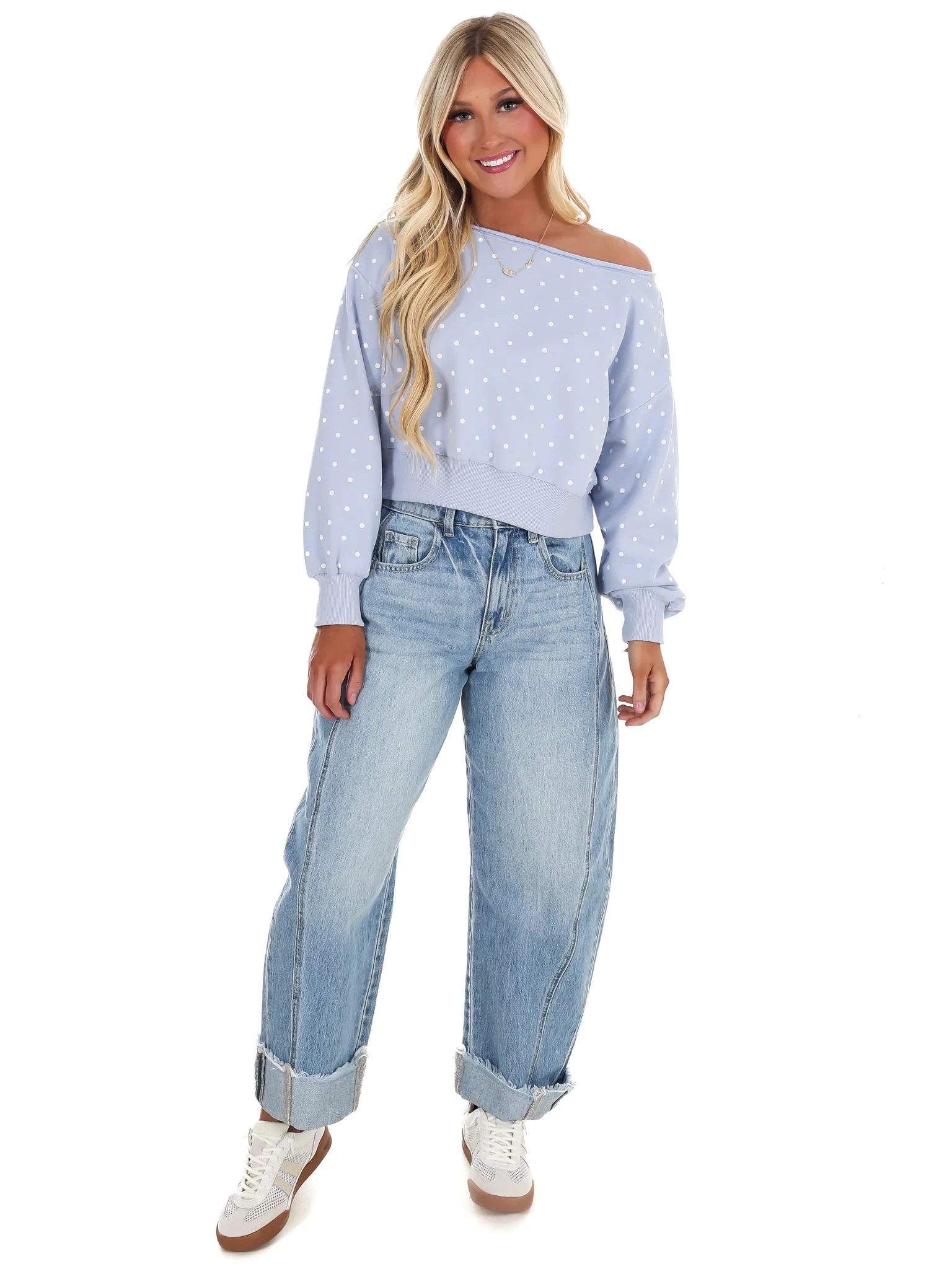 Comfy Spot Polka Dot Off Shoulder Sweatshirt - Image 2