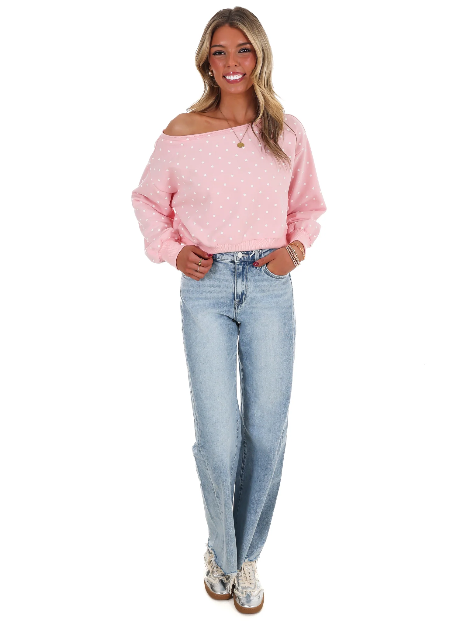 Comfy Spot Polka Dot Off Shoulder Sweatshirt - Image 22