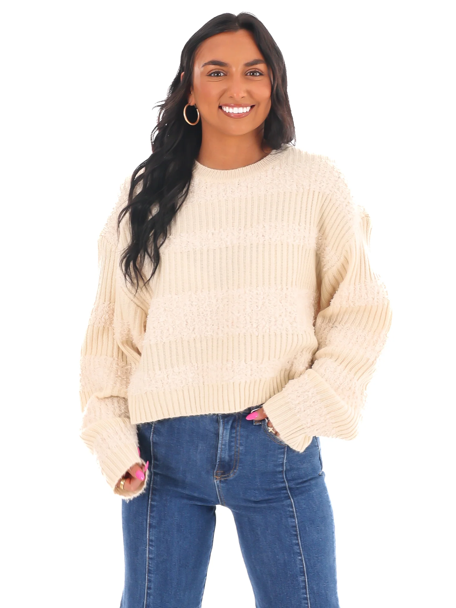Contrast Cozy Texture Sweater - Image 3