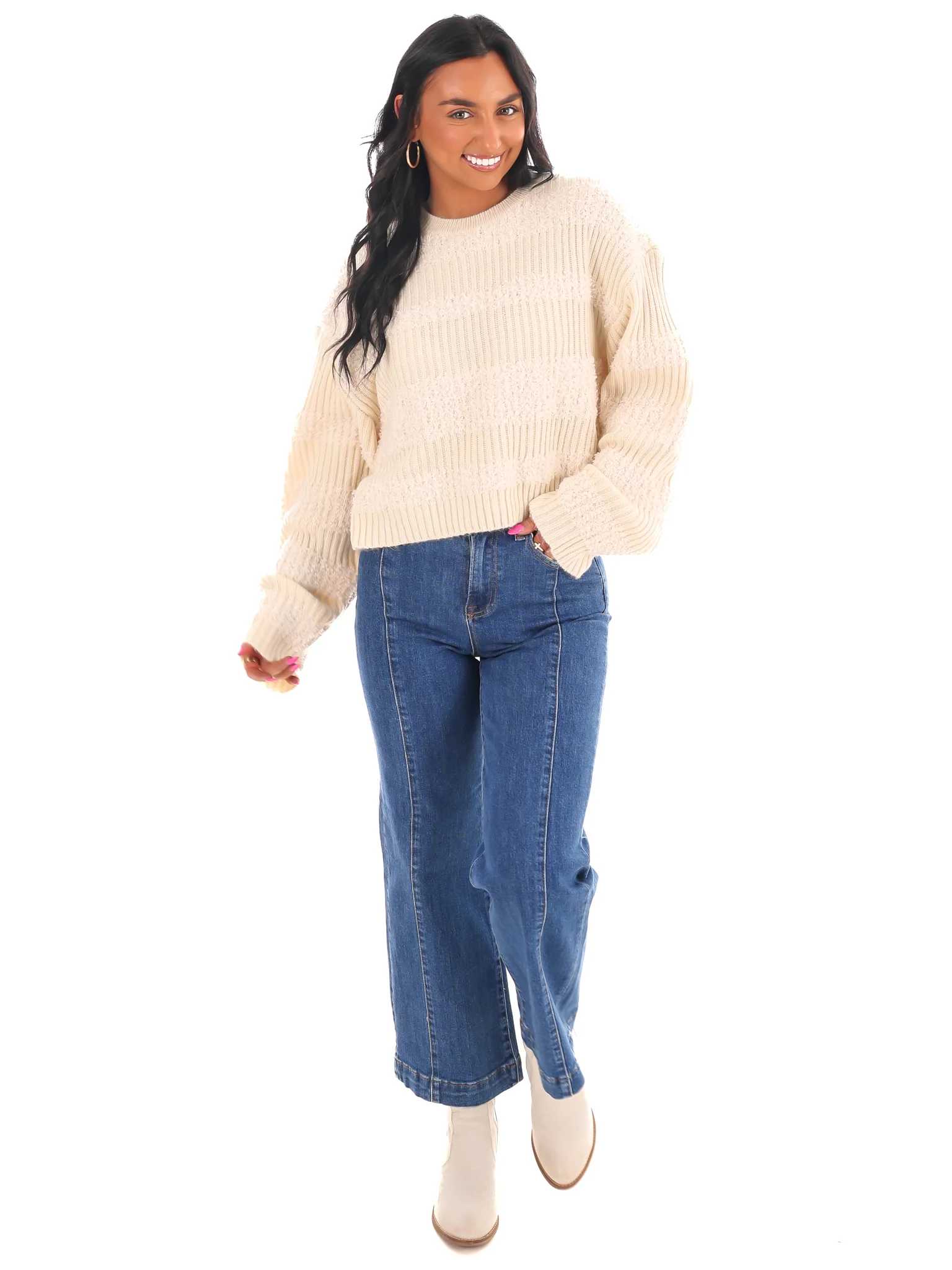 Contrast Cozy Texture Sweater - Image 4