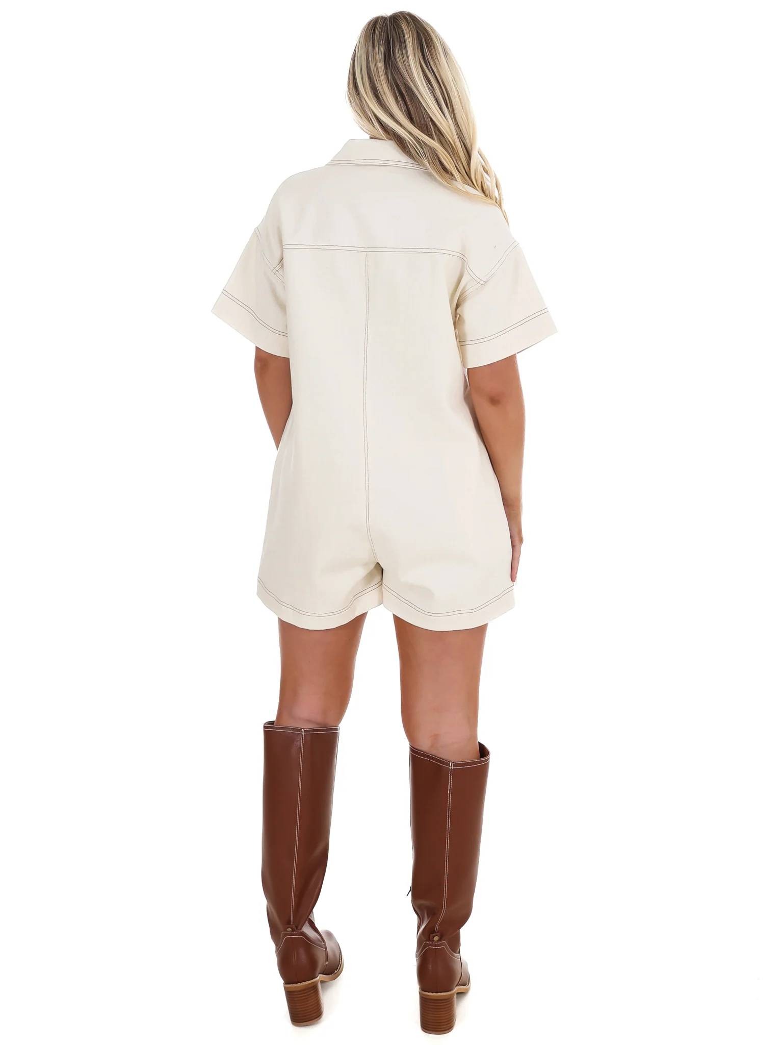 Contrast Stitch Twill Romper - Image 15