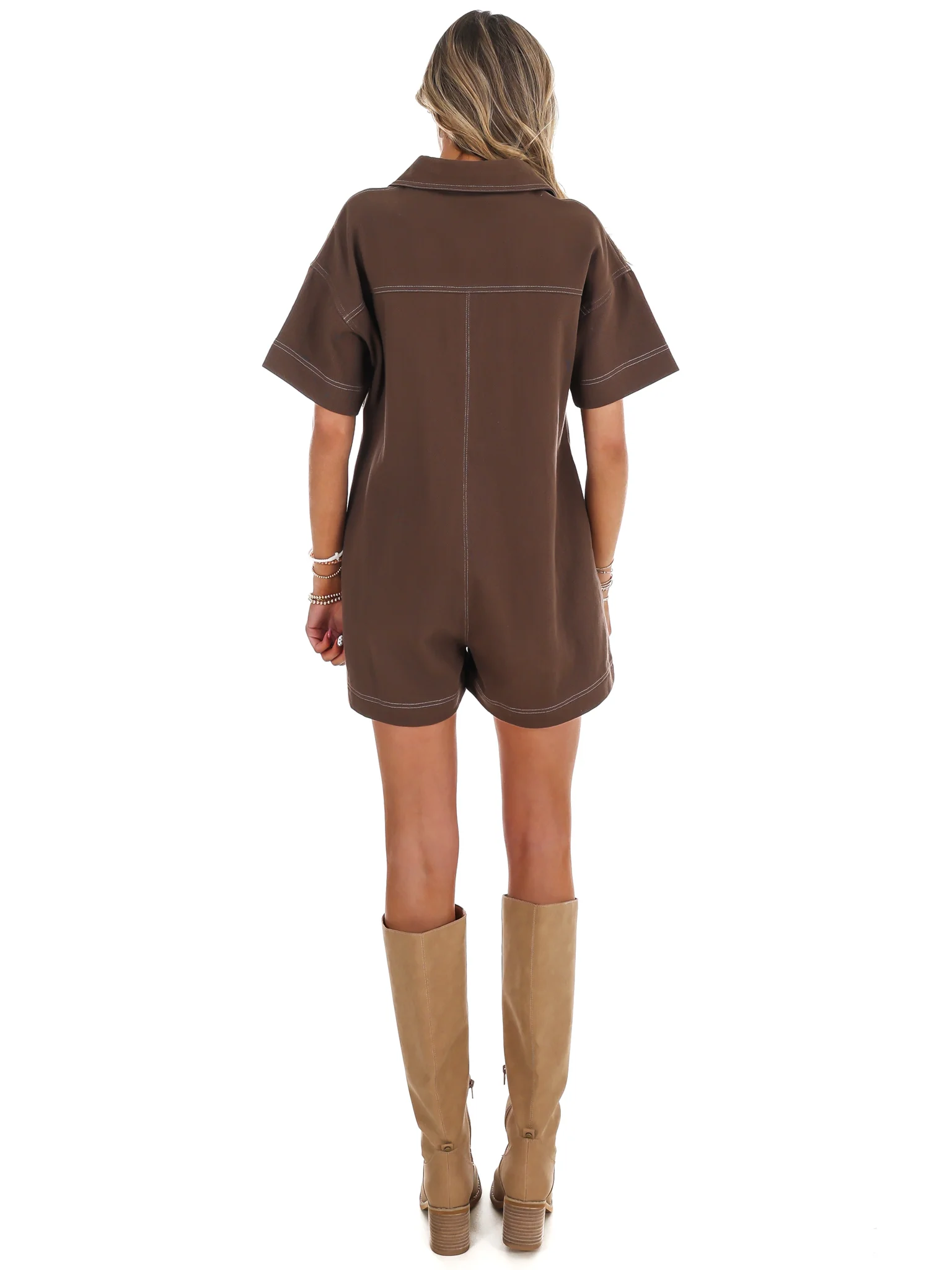 Contrast Stitch Twill Romper - Image 8