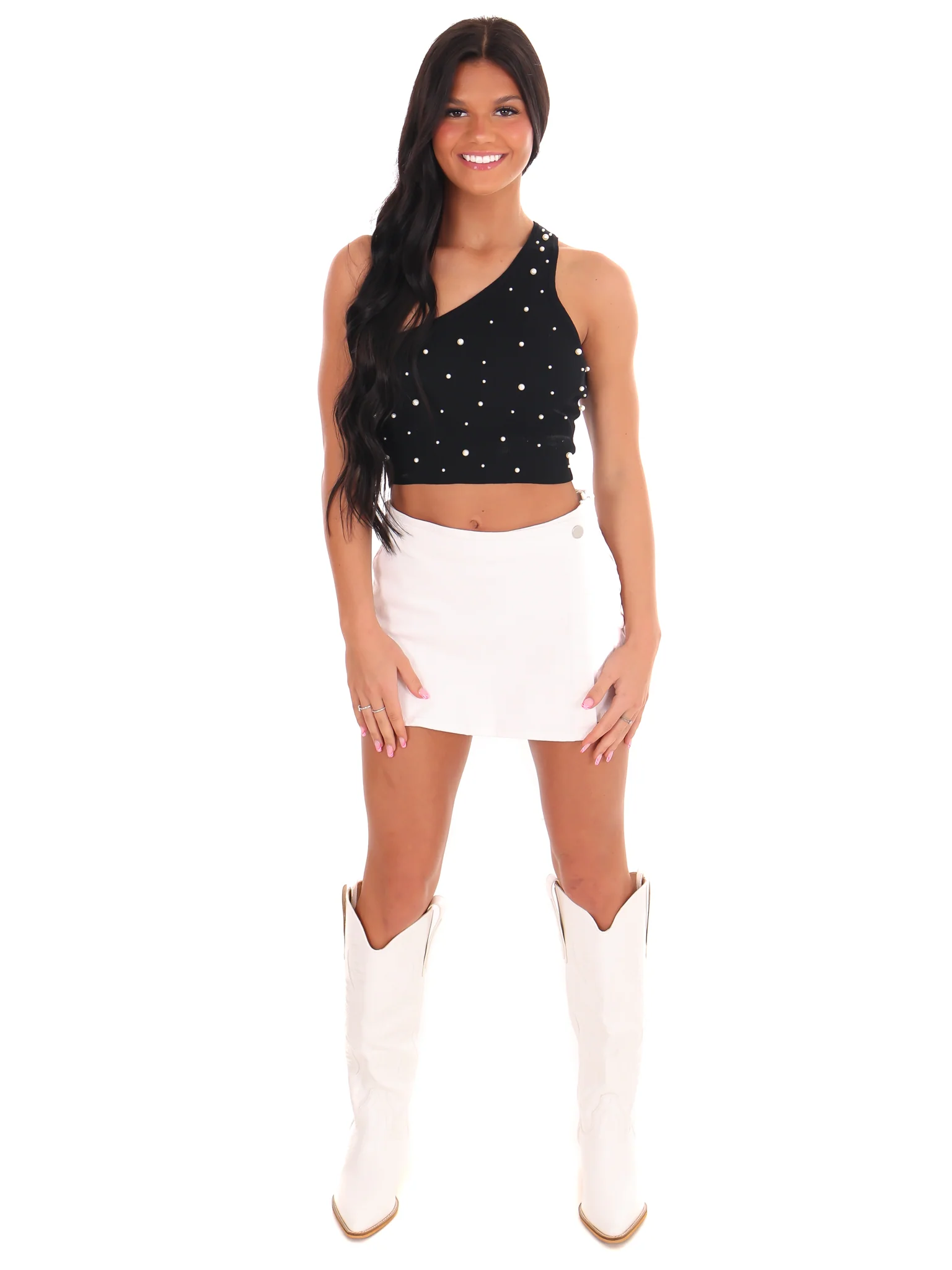 Through the T One Shoulder Pearl Crop Top - Image 4