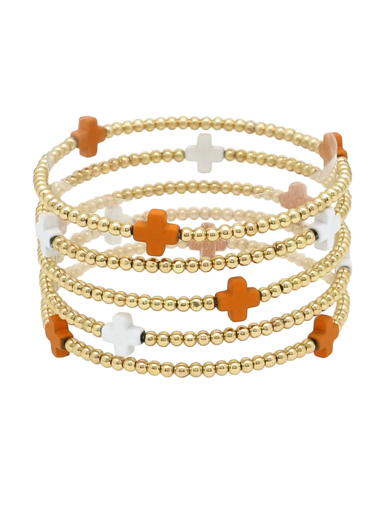 Cross And Metallic Beads Layered Bracelet