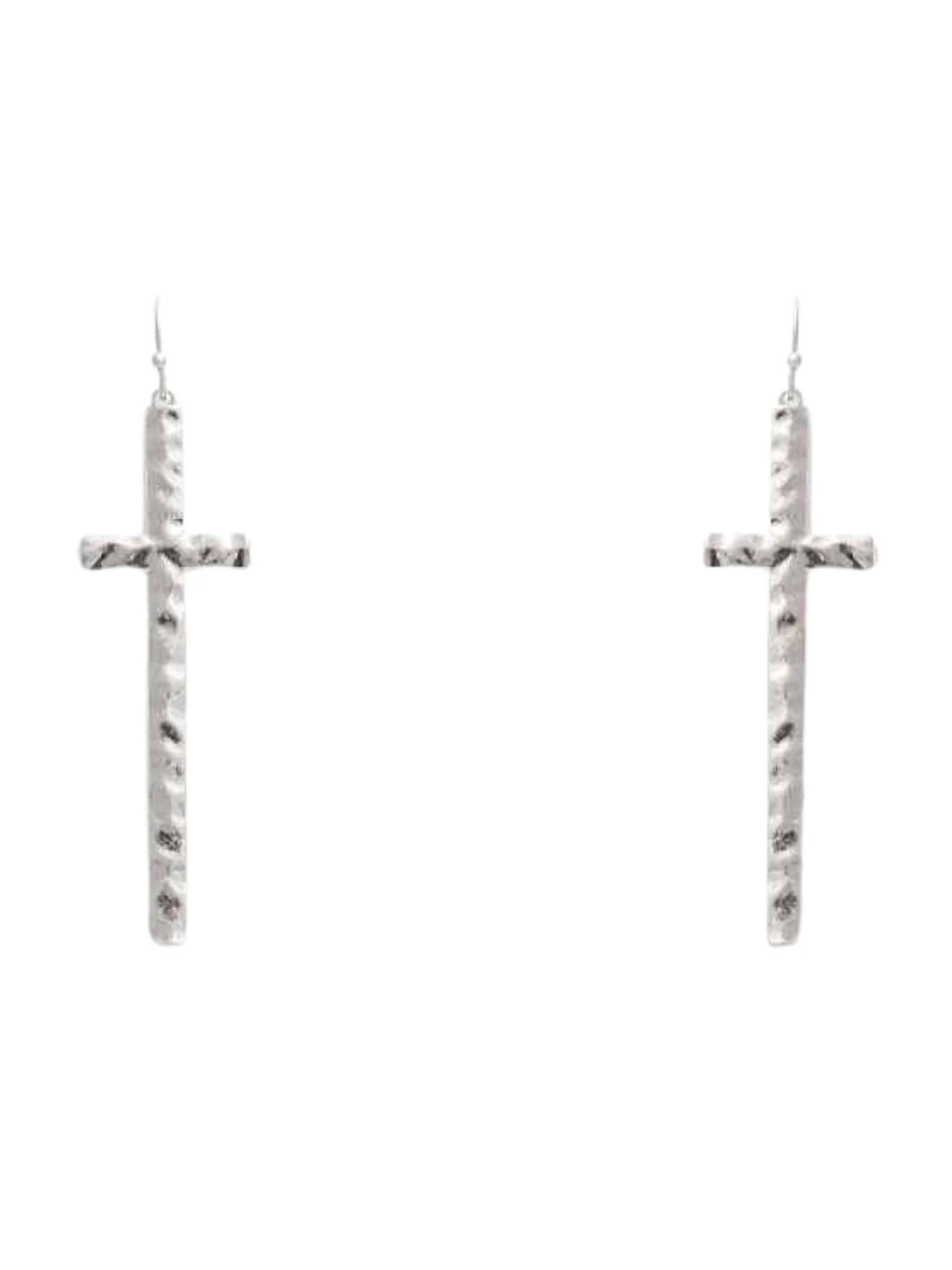 Cross Hammered Metal Drop Earrings - Image 2
