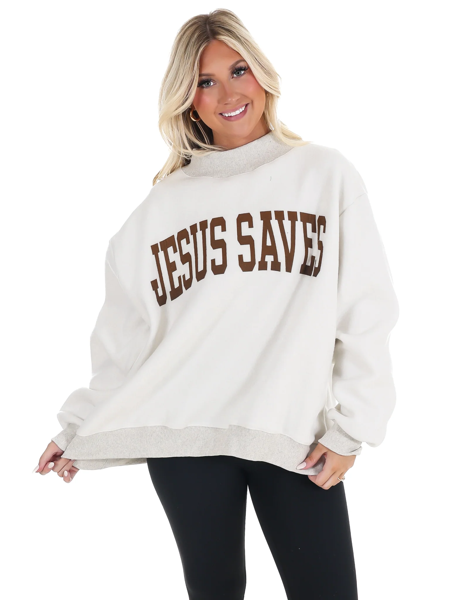 Cross & Jesus Saves Reversible Mock Neck Sweatshirt - Image 3