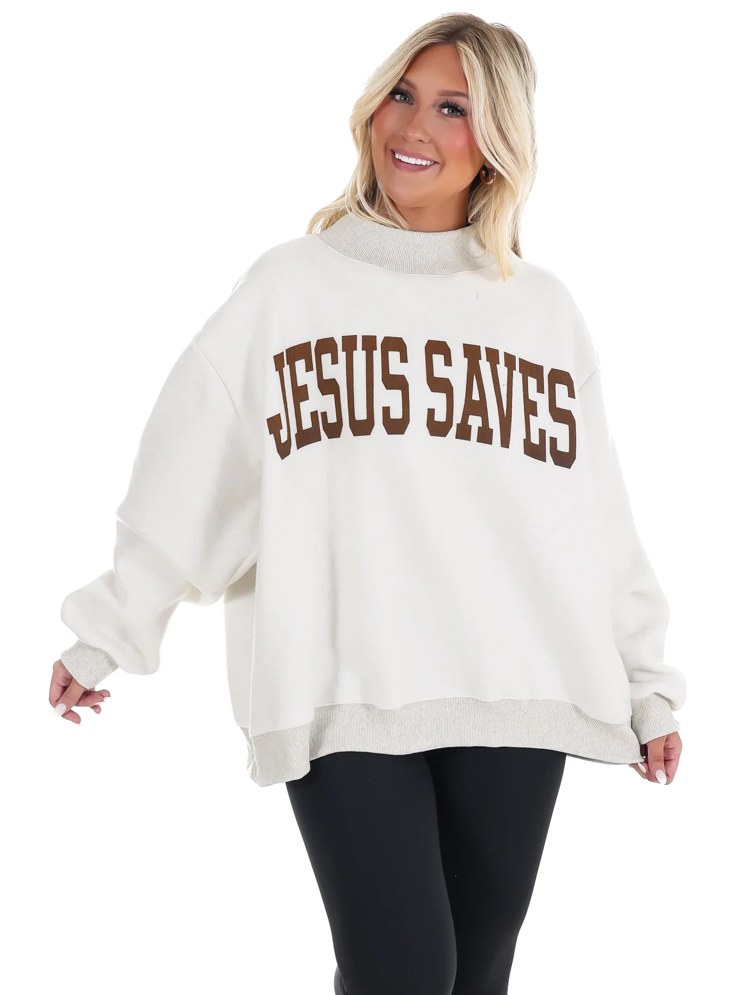 Cross & Jesus Saves Reversible Mock Neck Sweatshirt - Image 5