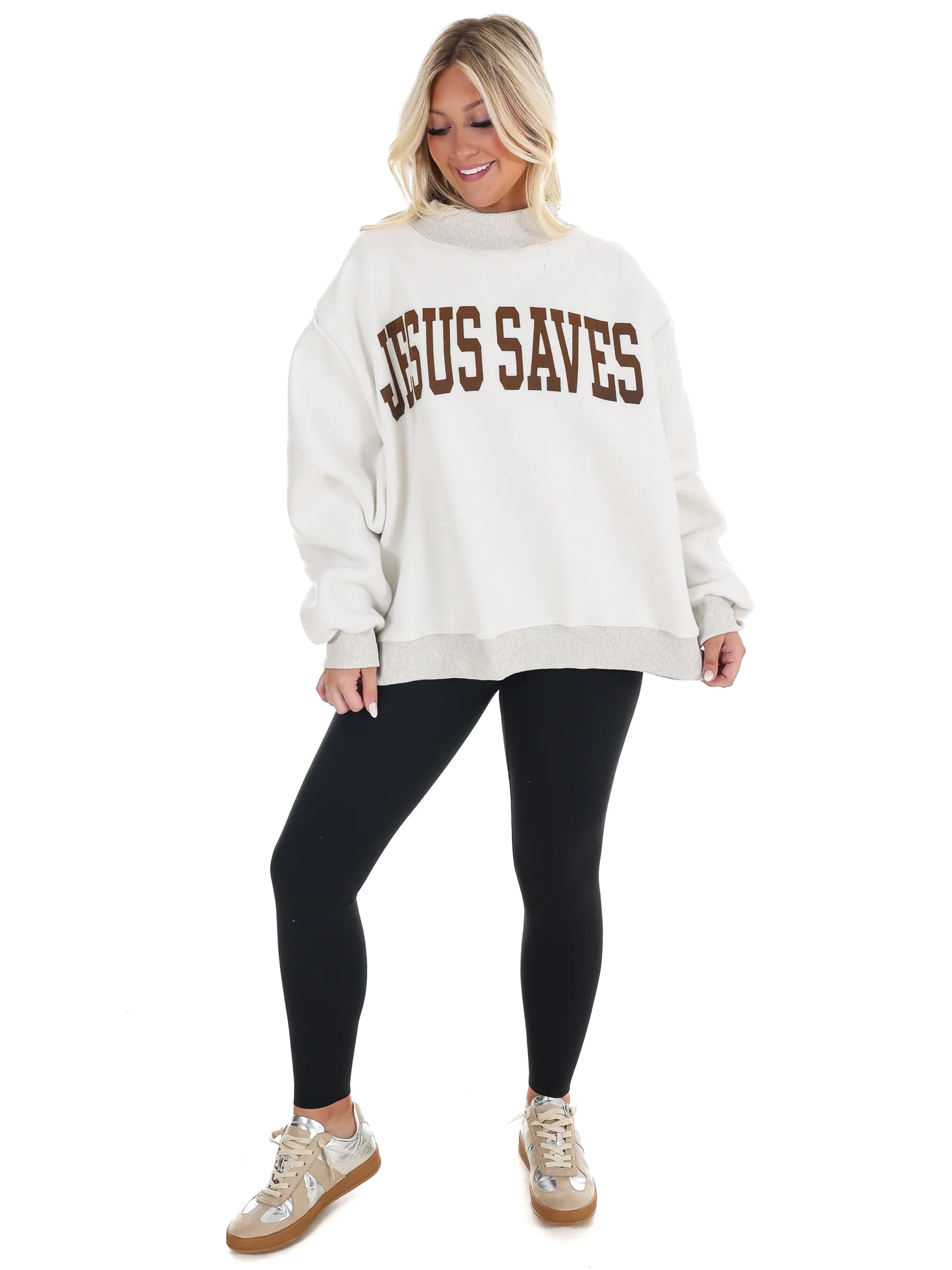 Cross & Jesus Saves Reversible Mock Neck Sweatshirt - Image 7