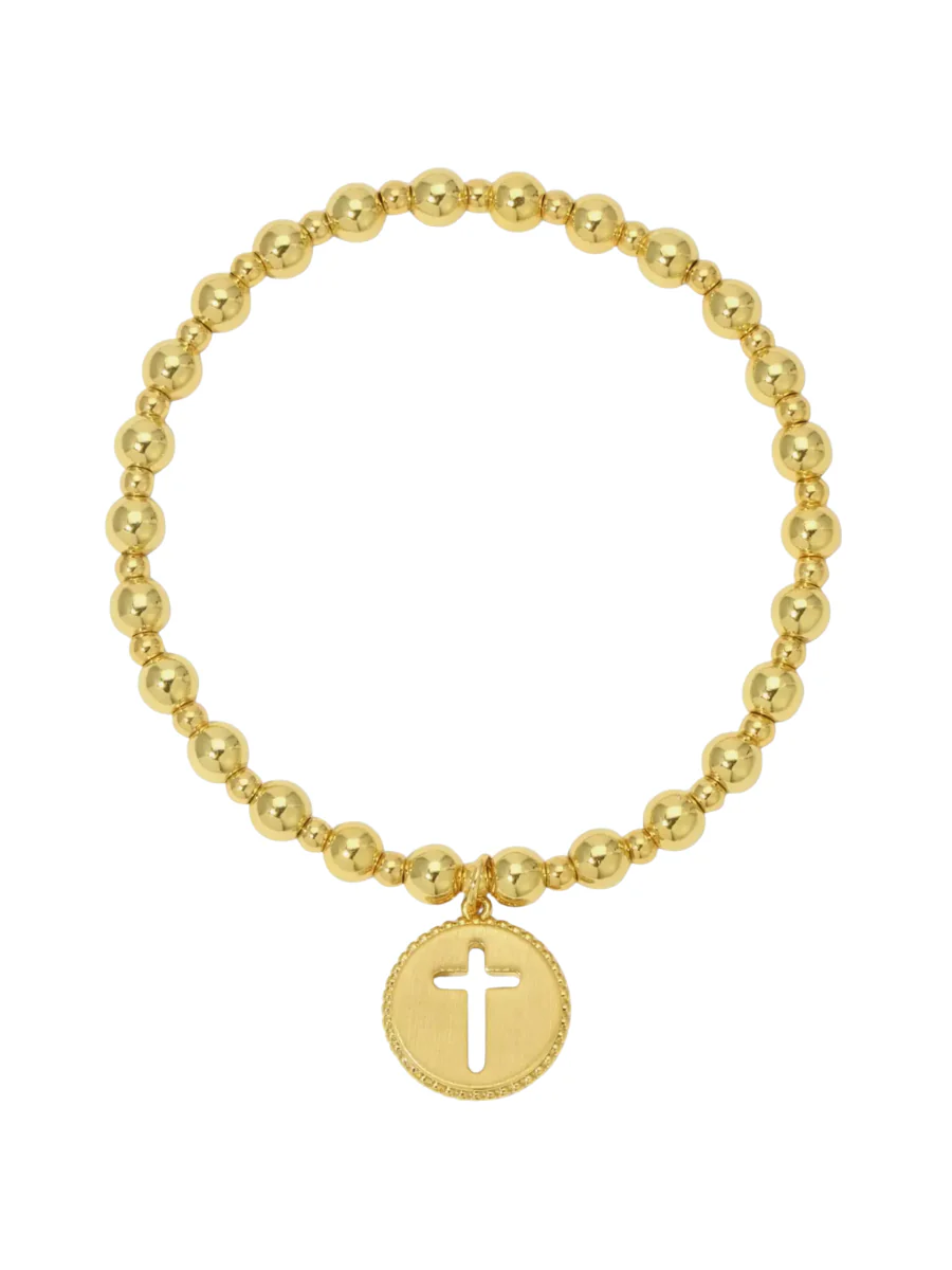 Cut-Out Cross Charm Beaded Stretch Bracelet