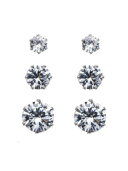 CZ Round 3 Pair Earring Set - Image 2