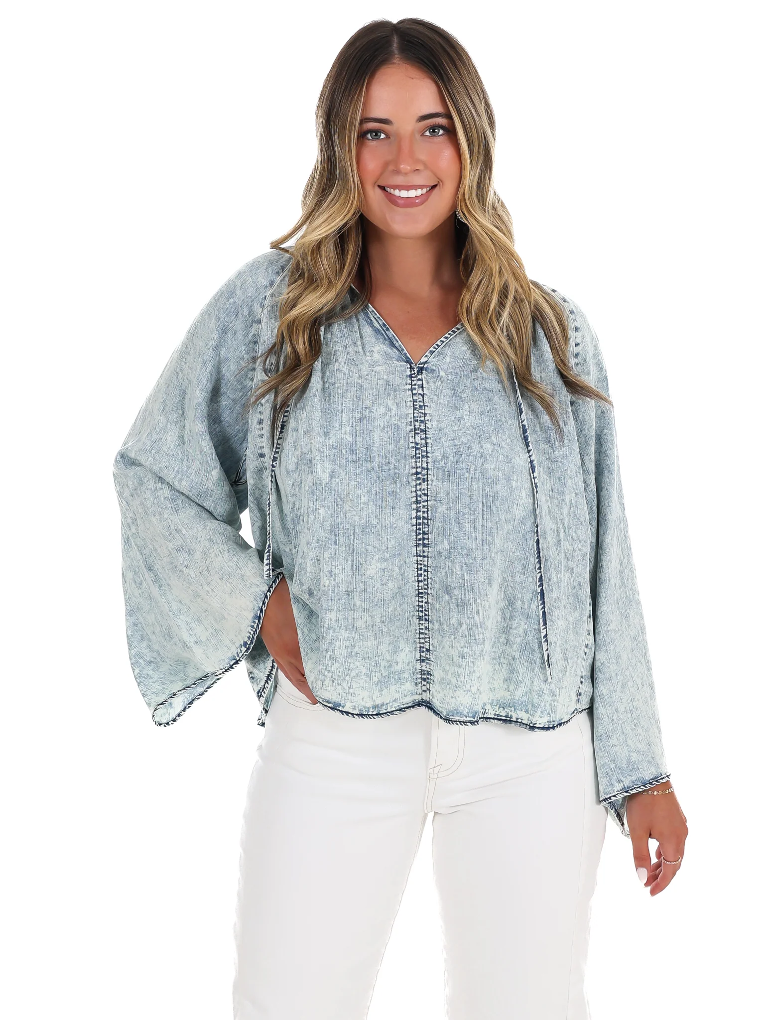 Darling Denim Bell Sleeve Top