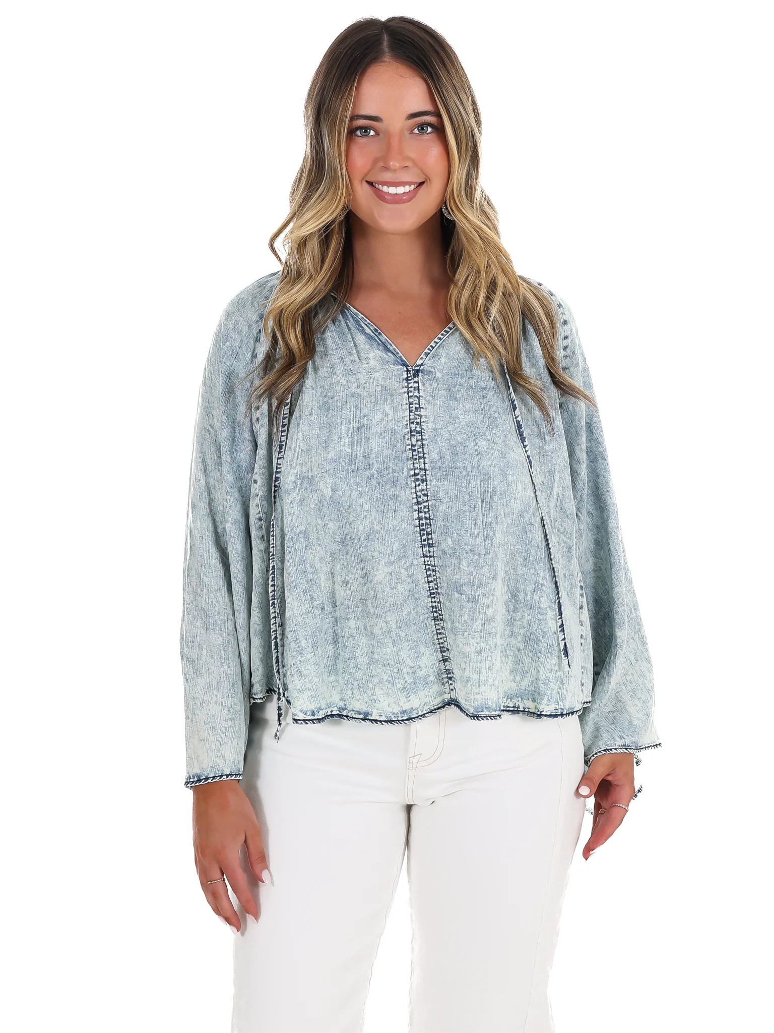 Darling Denim Bell Sleeve Top - Image 3