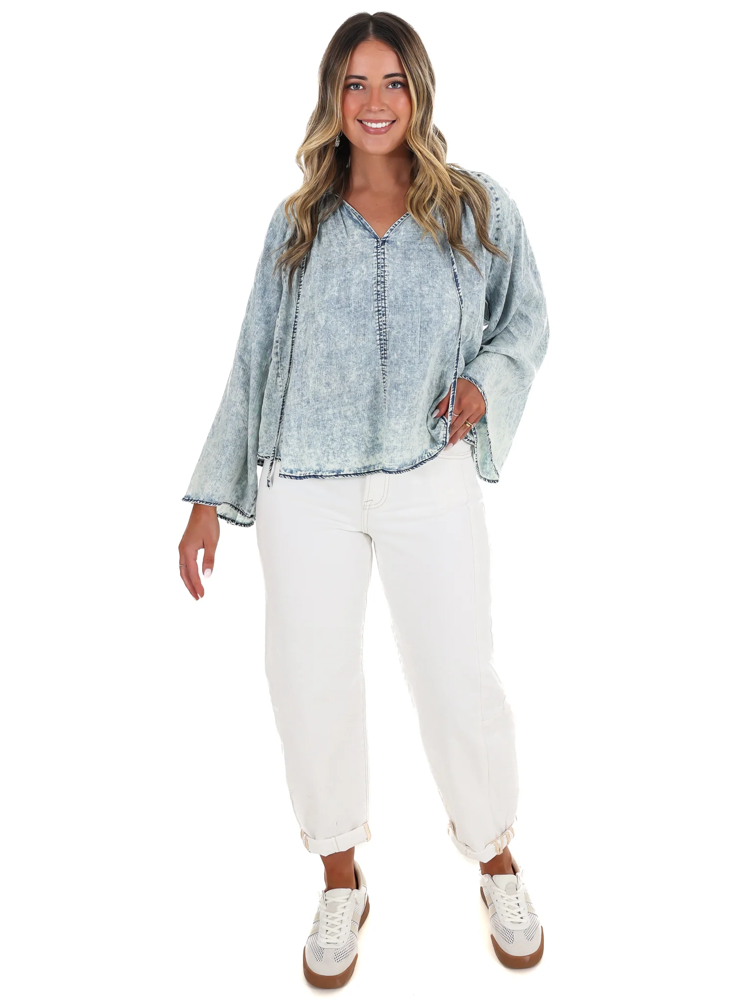 Darling Denim Bell Sleeve Top - Image 4
