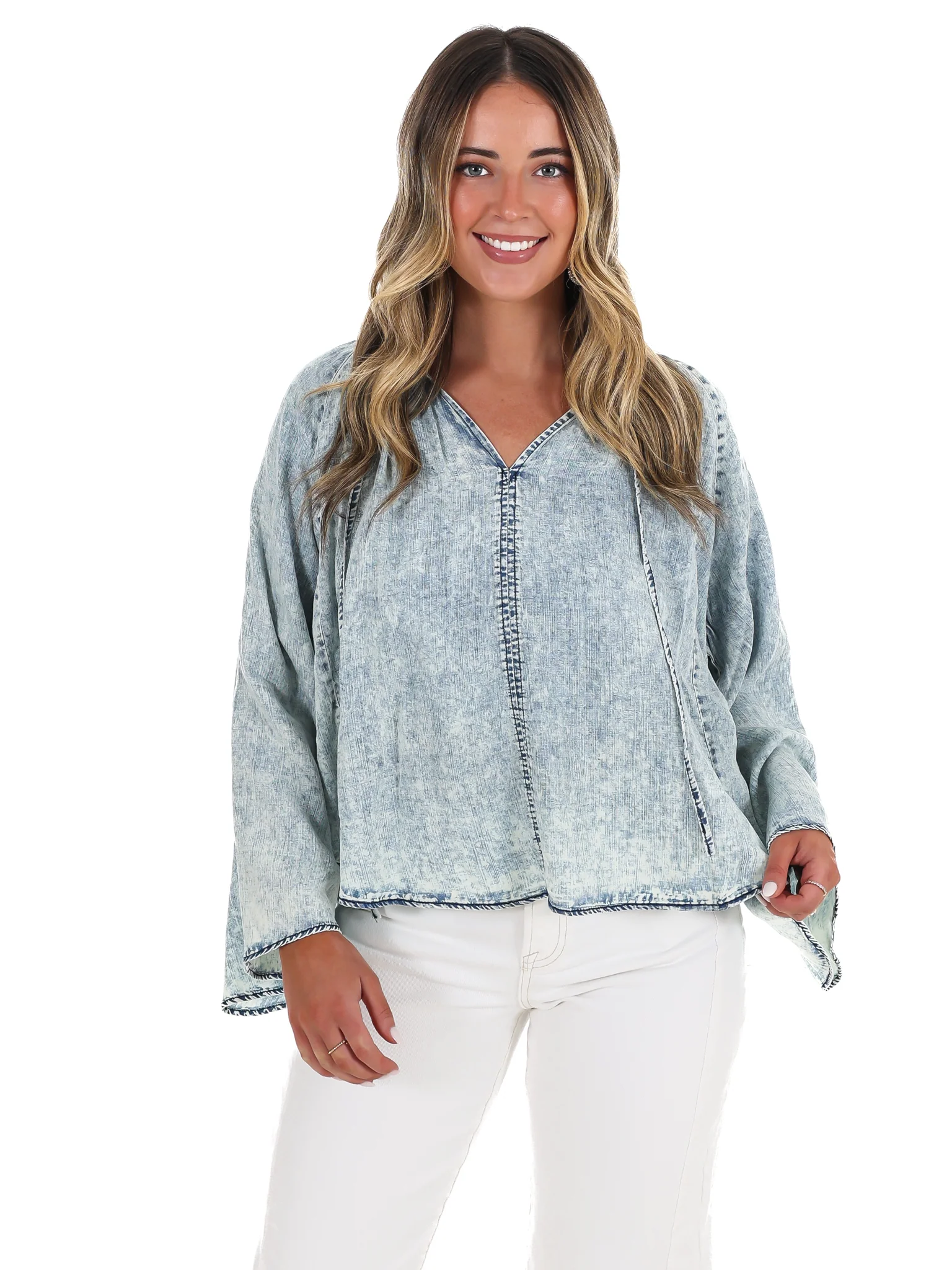 Darling Denim Bell Sleeve Top - Image 5