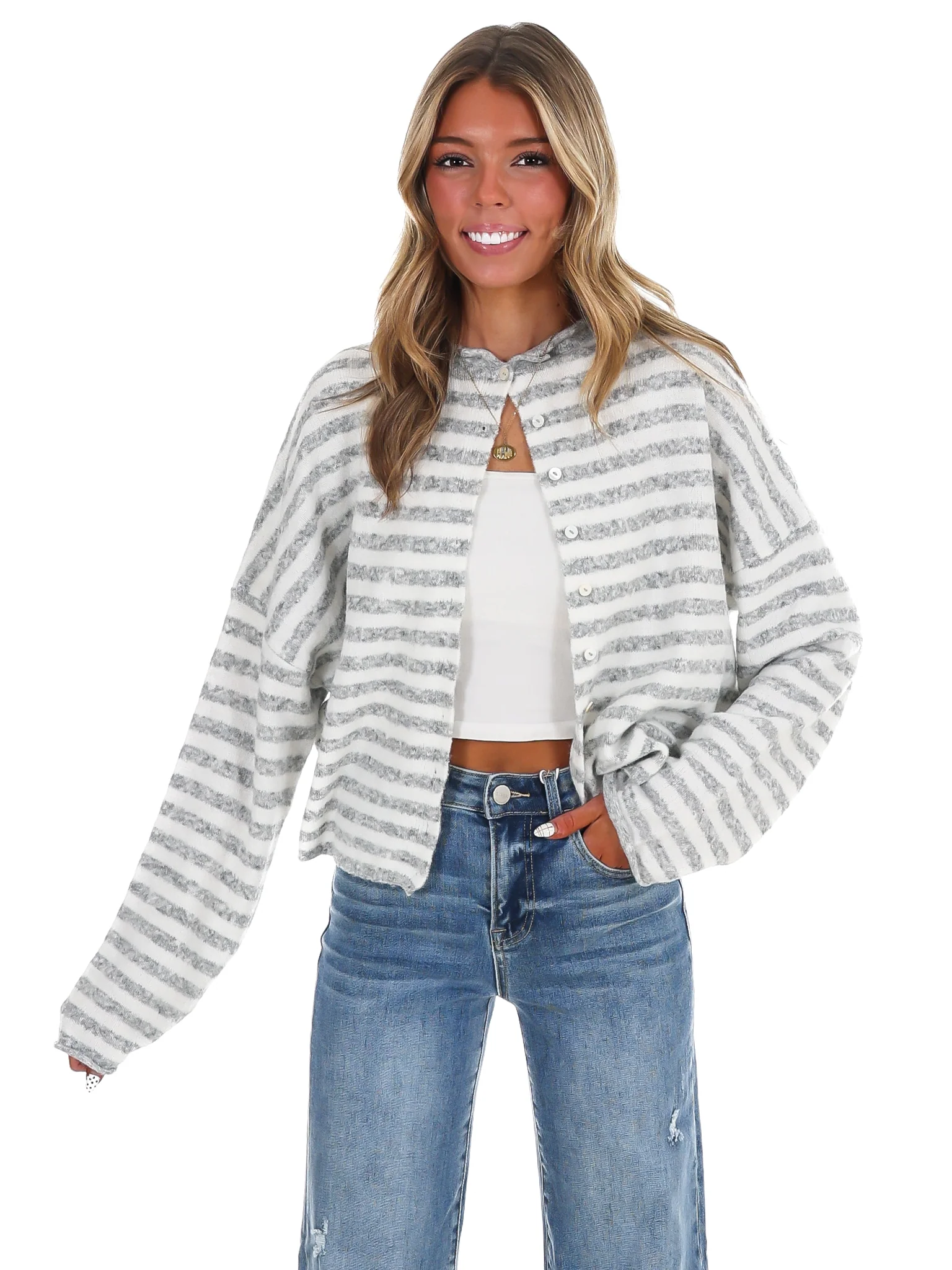 Day Dreaming Stripe Button Down Cardigan - Image 3