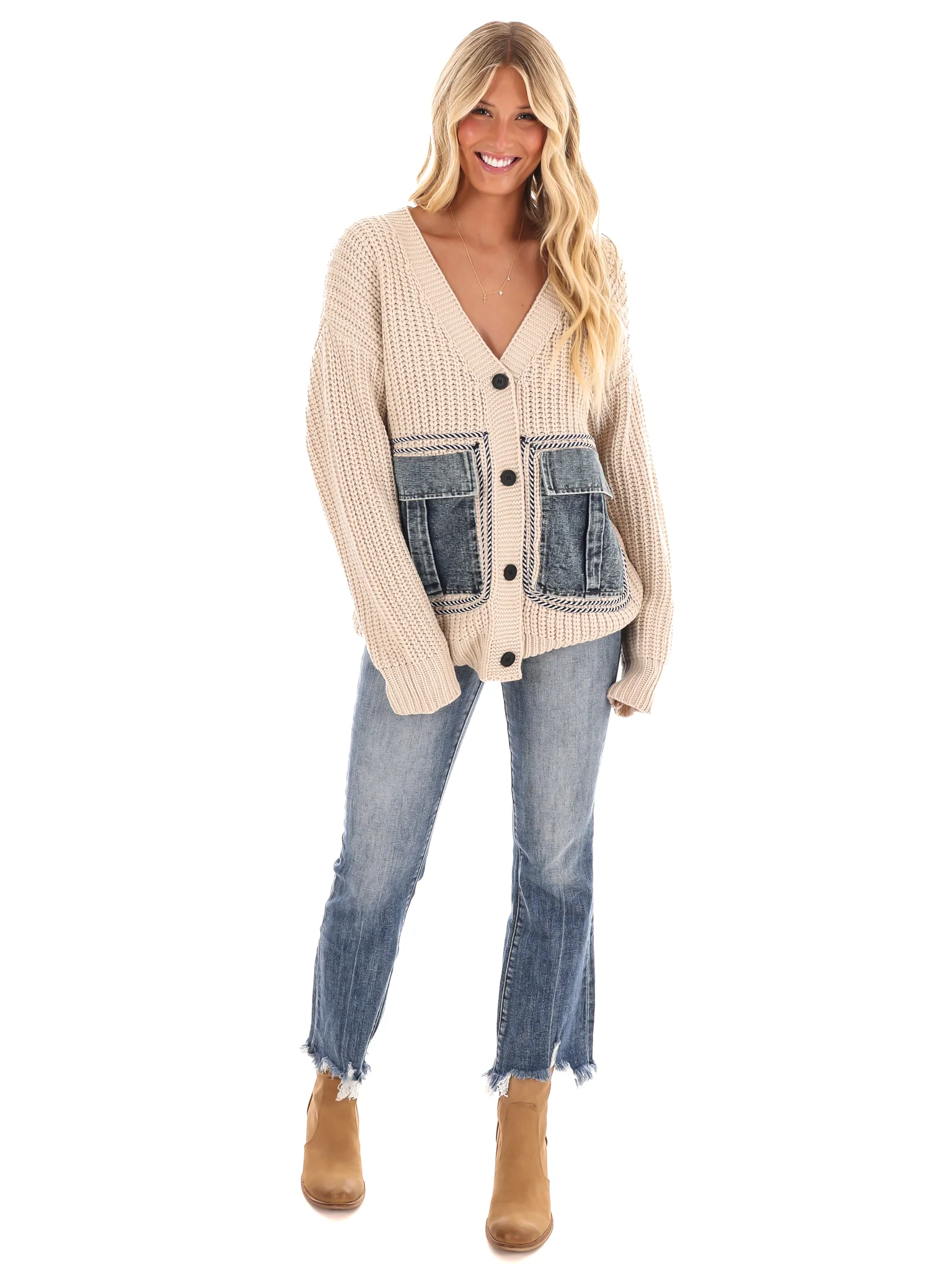 Denim Detail Cardigan - Image 2