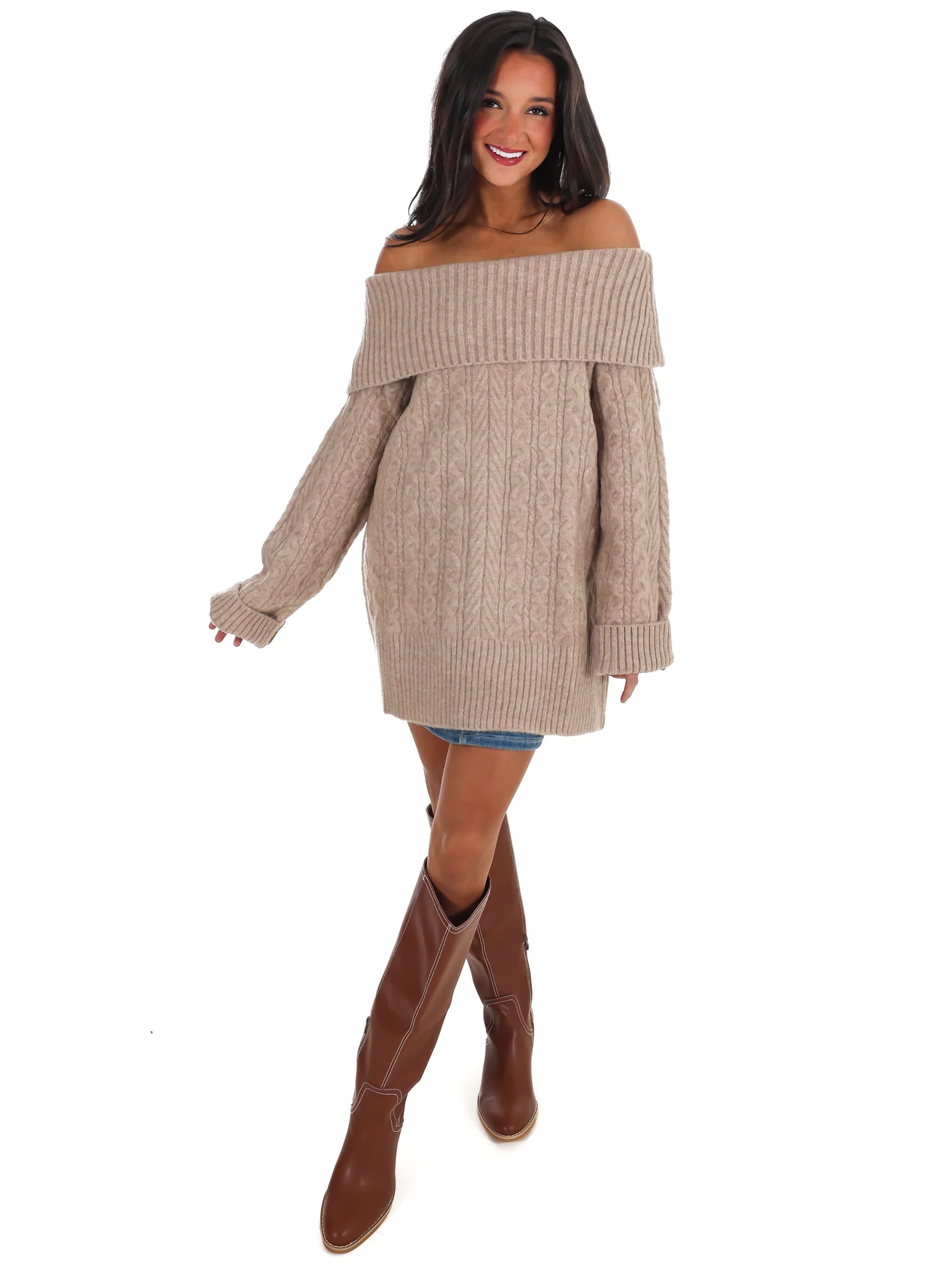 Denver Off Shoulder Cable Knit Sweater - Image 7