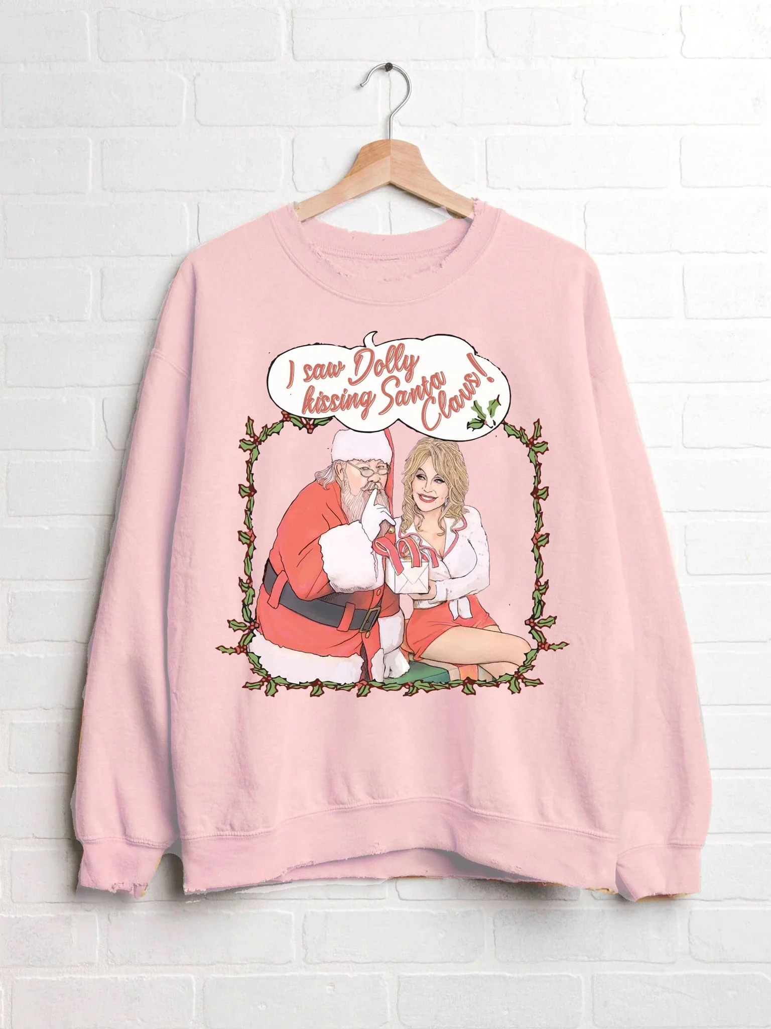 Dolly Parton Kissing Santa Thrifted Sweatshirt - Image 5