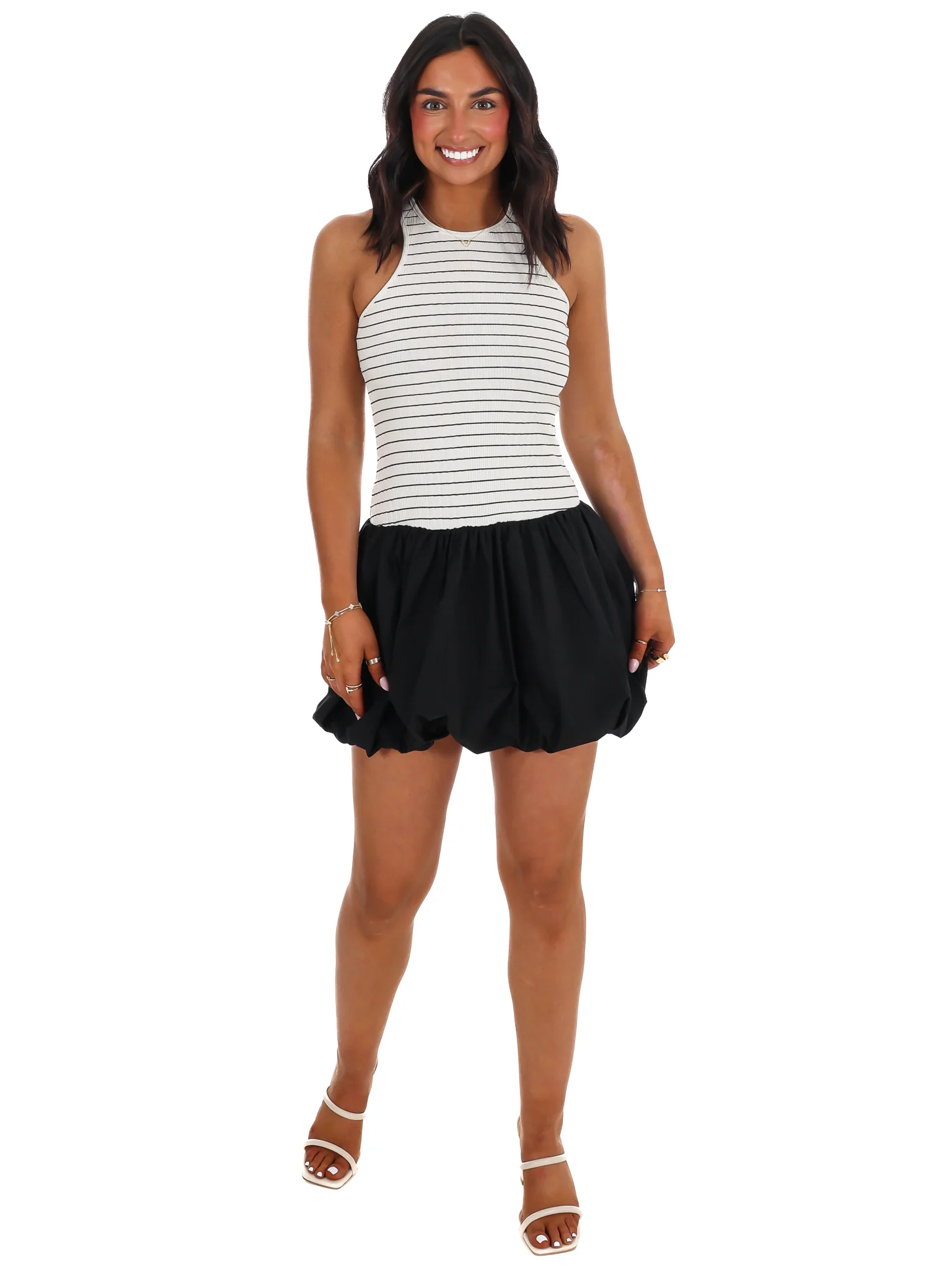 Easy On Me Stripe Bubble Hem Mini Dress - Image 2