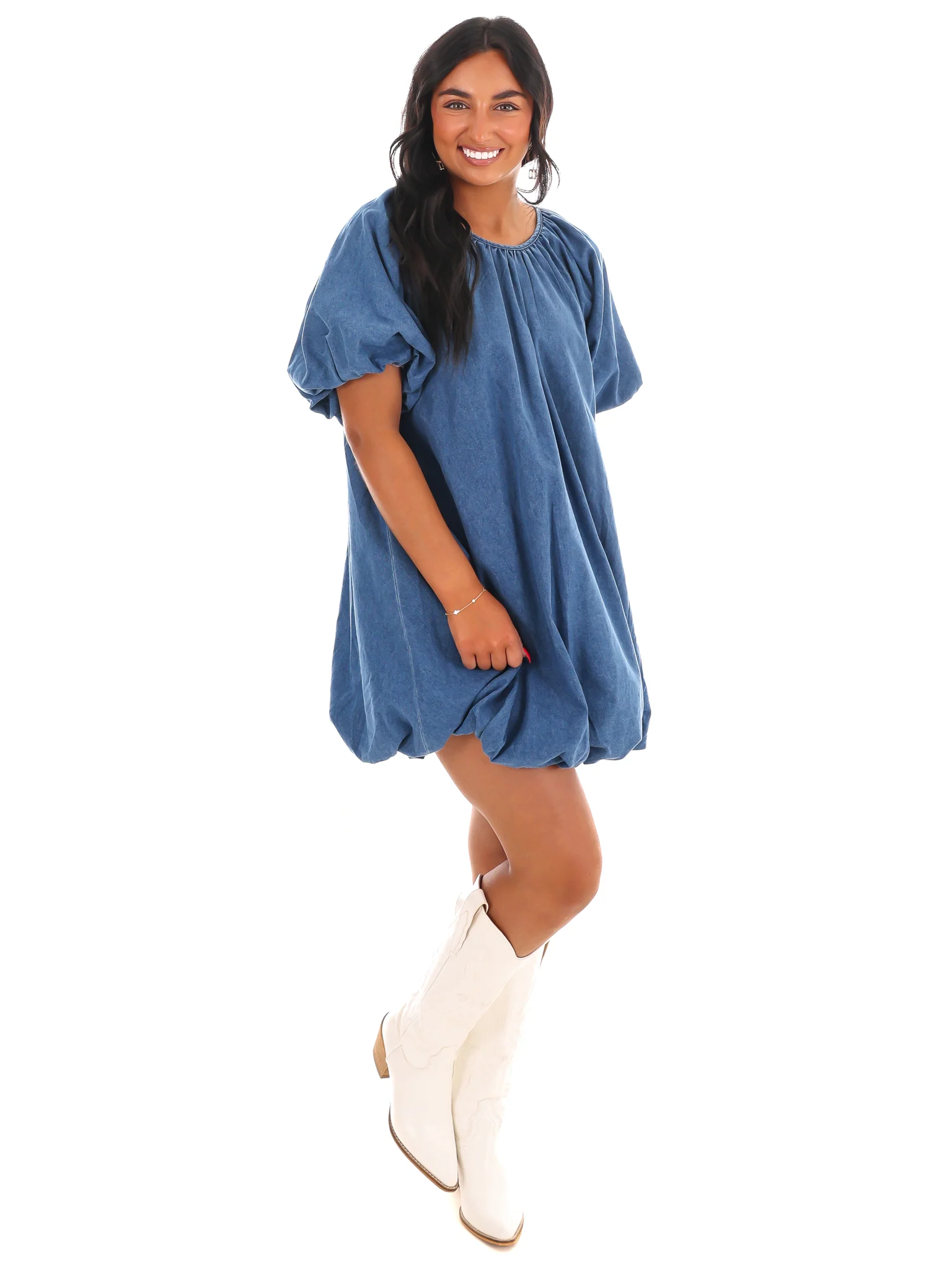 Edge and Elegance Denim Bubble Dress - Image 4