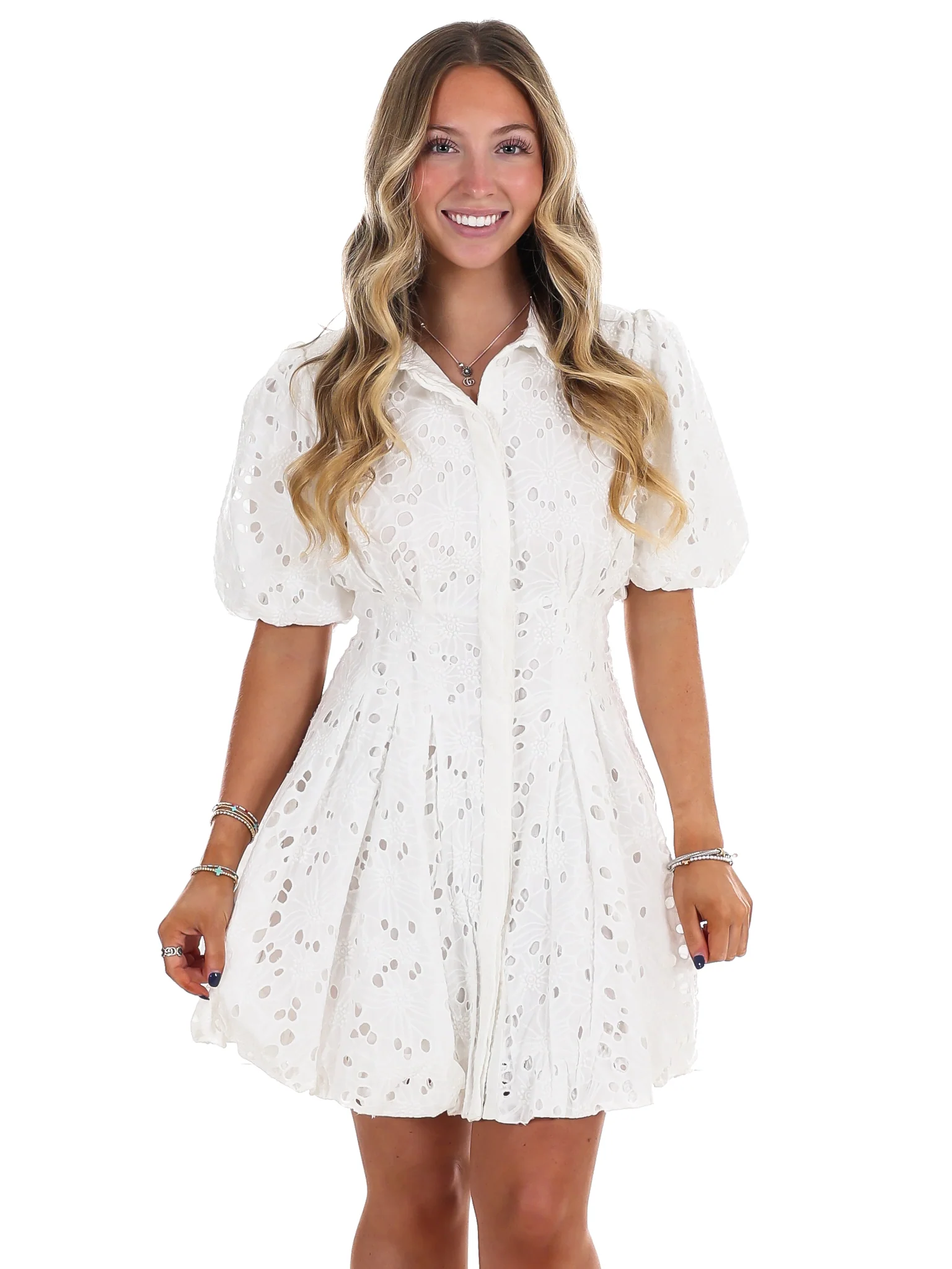 Effortless Bloom Eyelet Mini Dress - Image 3