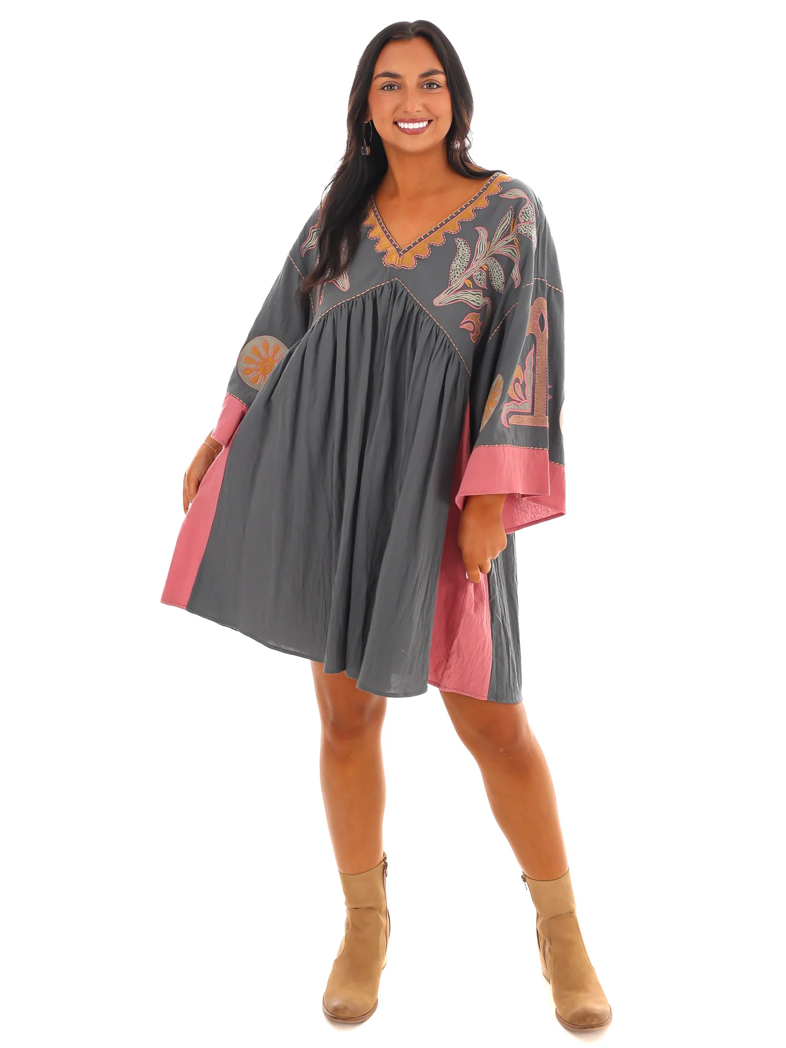 Embroidered Essence V-Neck Dress - Image 2