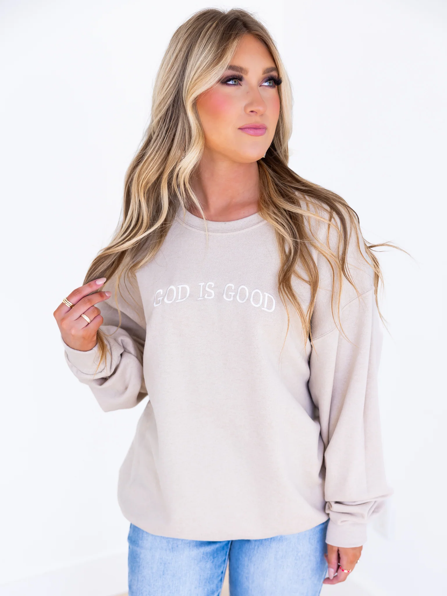 Embroidered God is Good Sweatshirt - Image 13