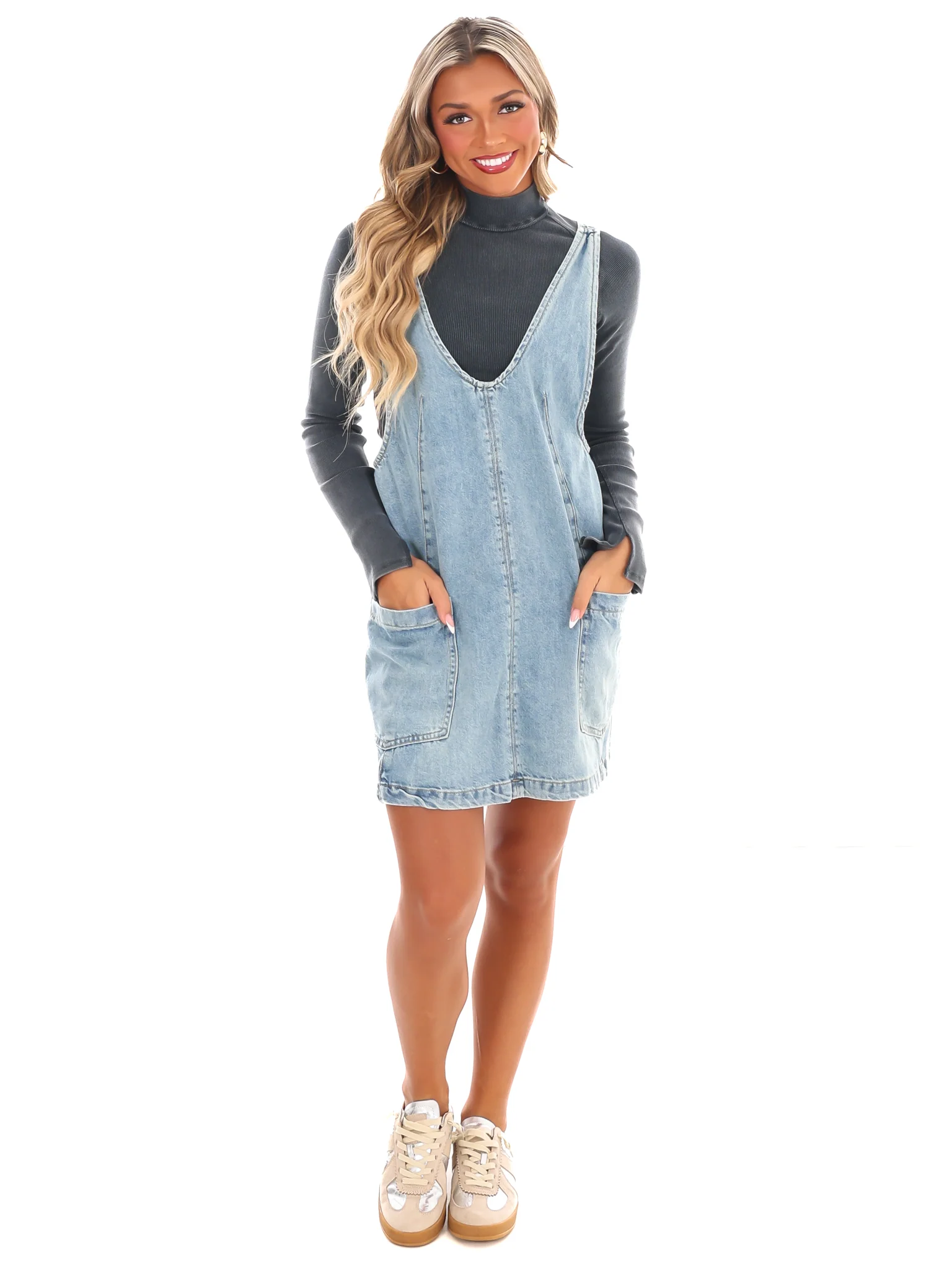 Everywhere and Back Denim Mini Dress - Image 2