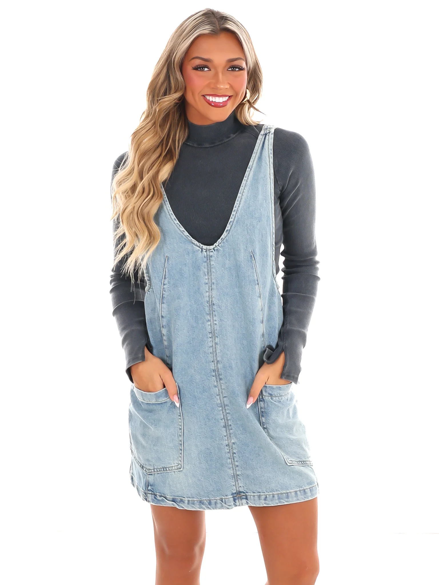 Everywhere and Back Denim Mini Dress - Image 3