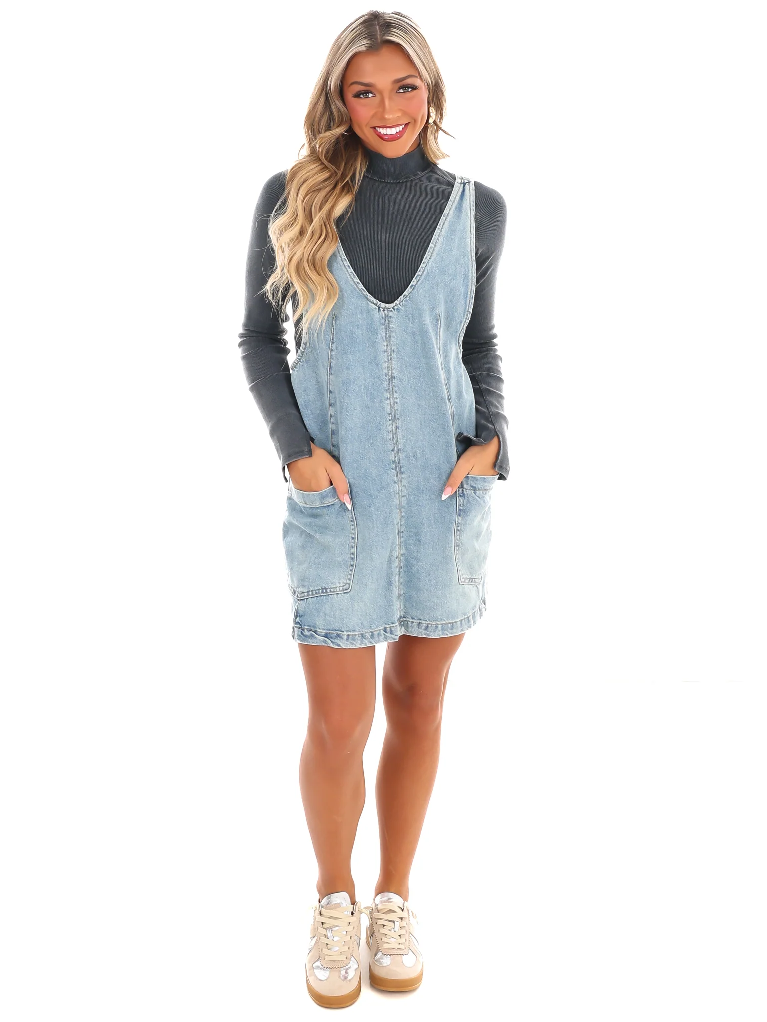 Everywhere and Back Denim Mini Dress - Image 4