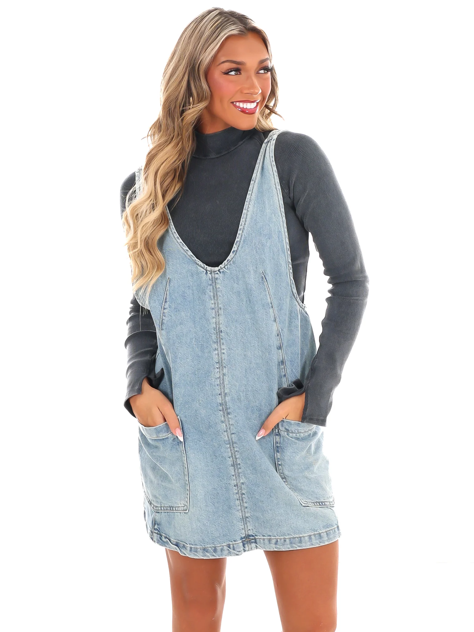Everywhere and Back Denim Mini Dress - Image 5
