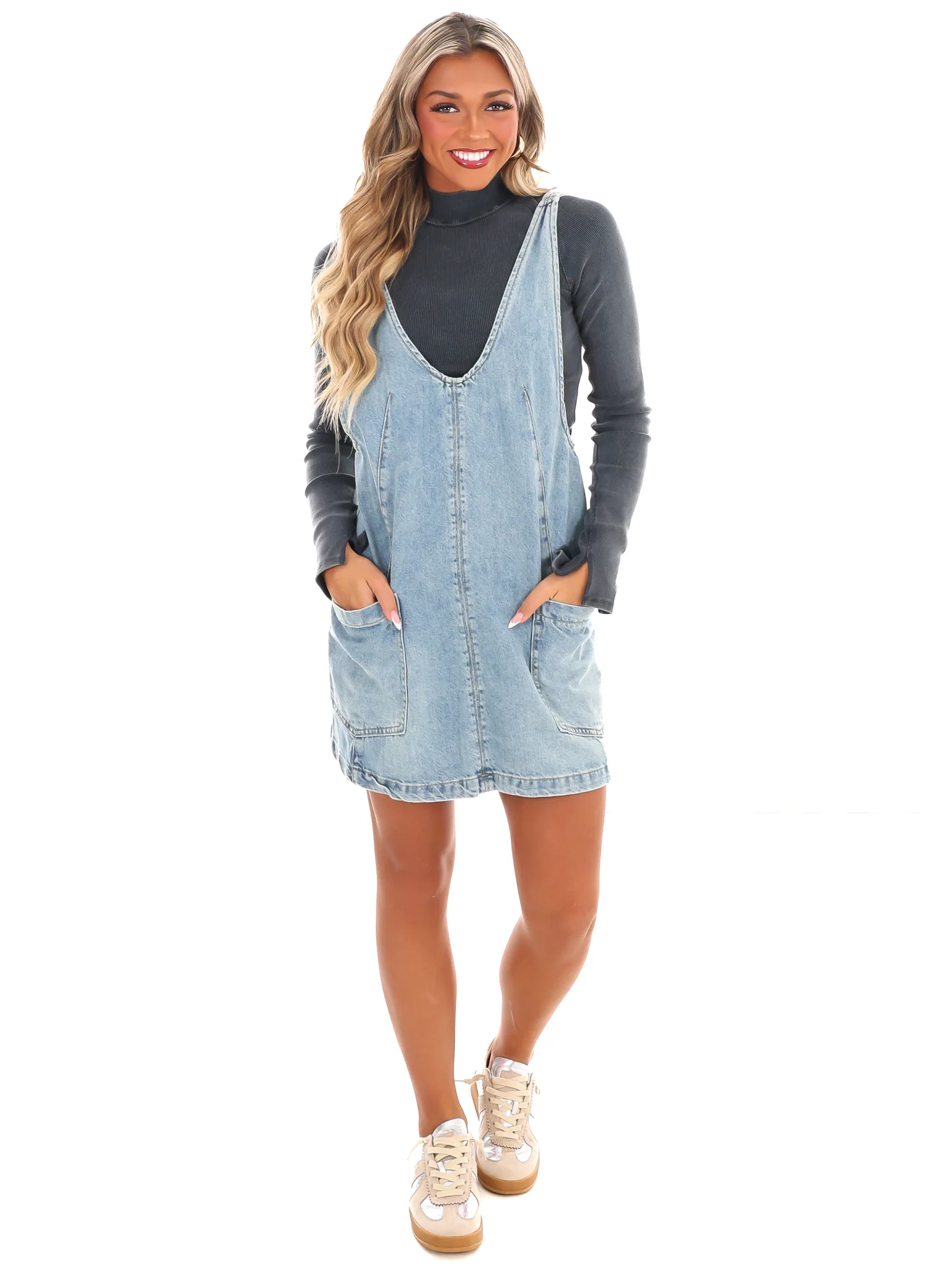 Everywhere and Back Denim Mini Dress - Image 6