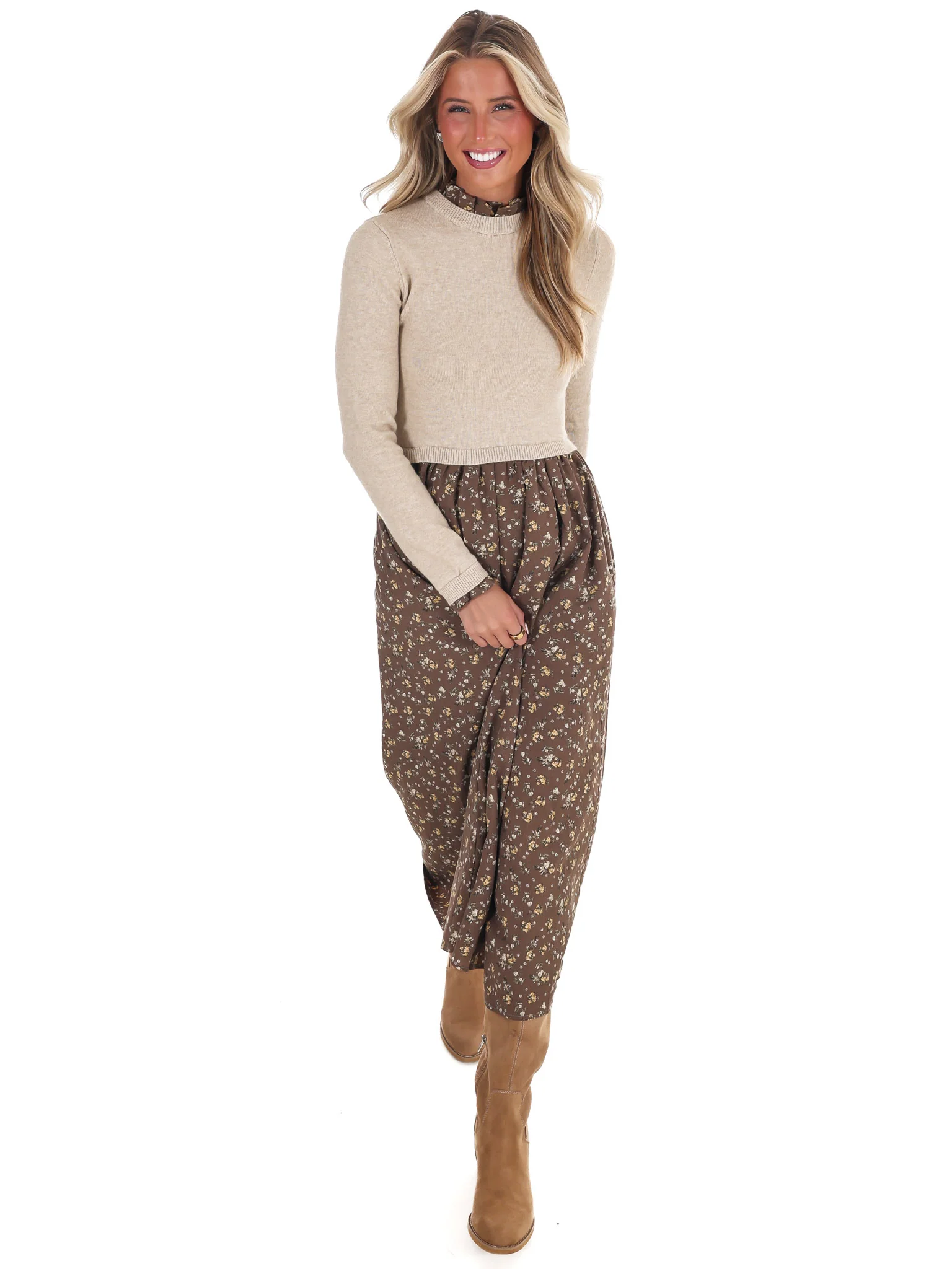Fallen Leaves Twofer Floral Sweater Dress - Image 2