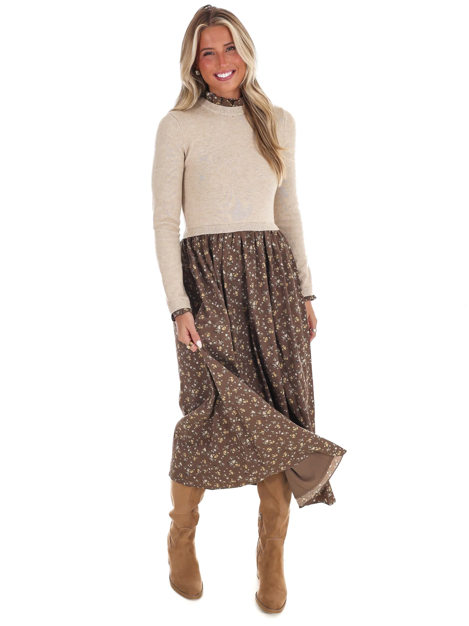 Fallen Leaves Twofer Floral Sweater Dress - Image 5