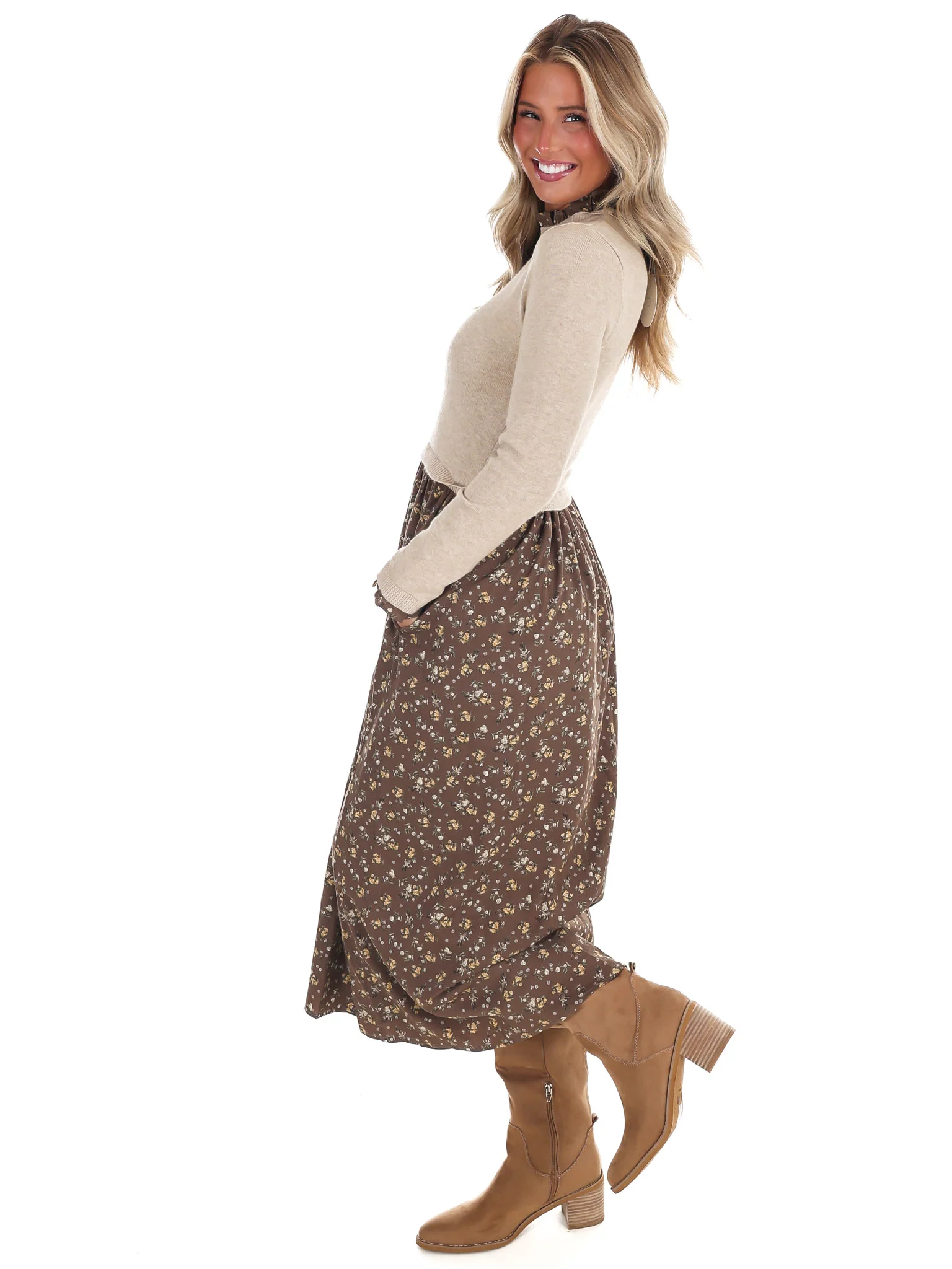 Fallen Leaves Twofer Floral Sweater Dress - Image 6