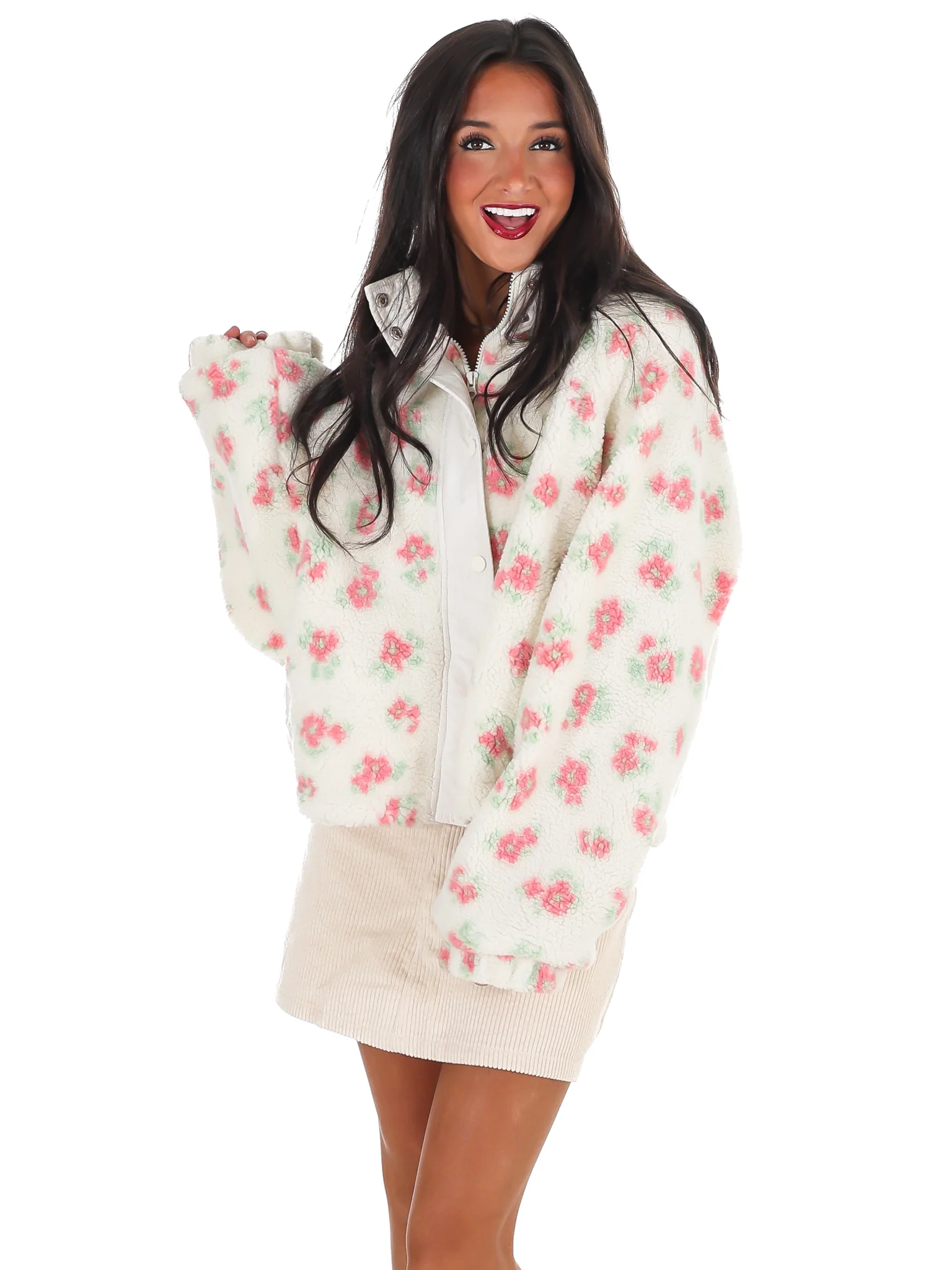 Fancy Floral Print Sherpa Jacket Doorbuster - Image 5