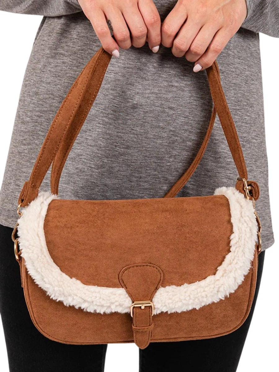 Fleece Trimmed Solid Crossbody Bag Doorbuster - Image 2