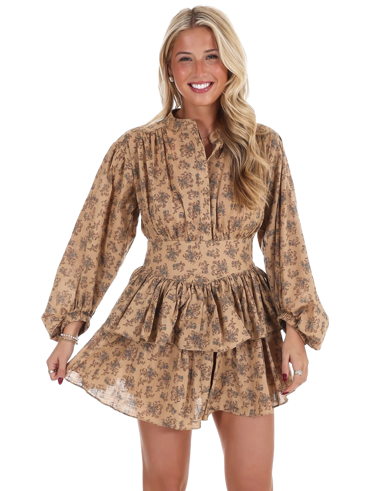 Floral Flutter Tiered Boho Mini Dress - Image 5