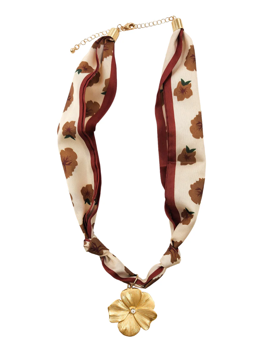 Floral Print Flower Charm Scarf Necklace